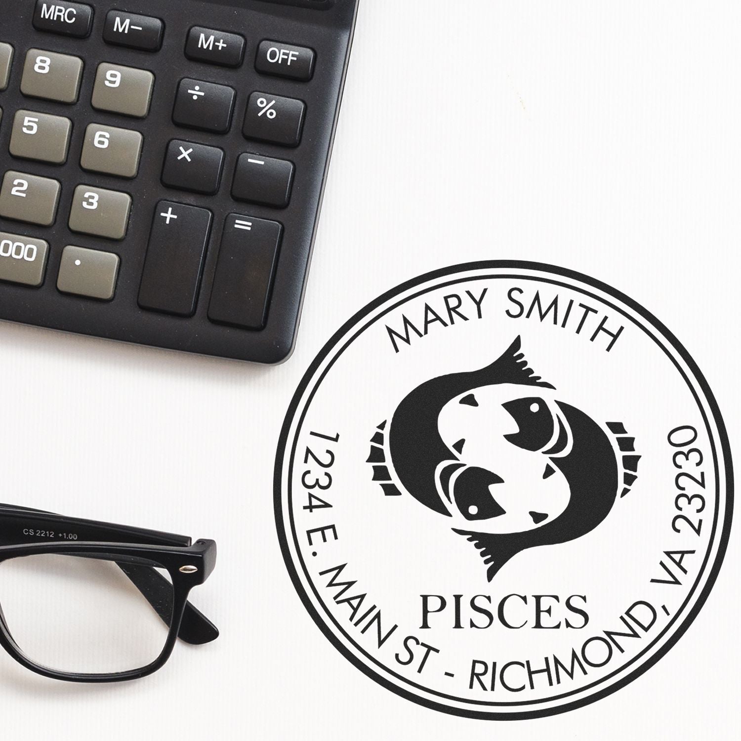 PSI Pre-Inked Pisces Swimming Customized Return Address Stamp - Engineer Seal Stamps