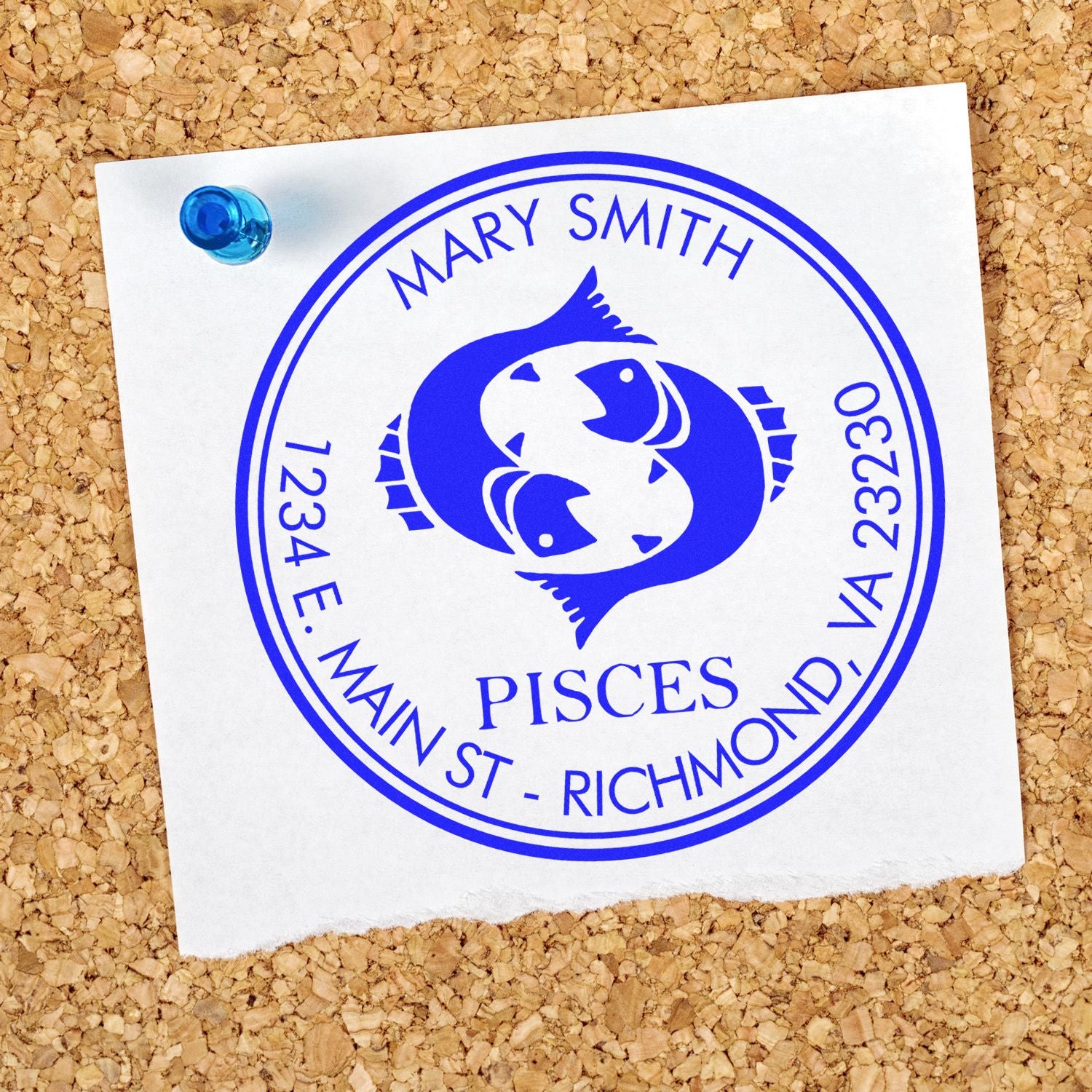 Wood Handle Pisces Swimming Custom Home Address Stamp - Engineer Seal Stamps