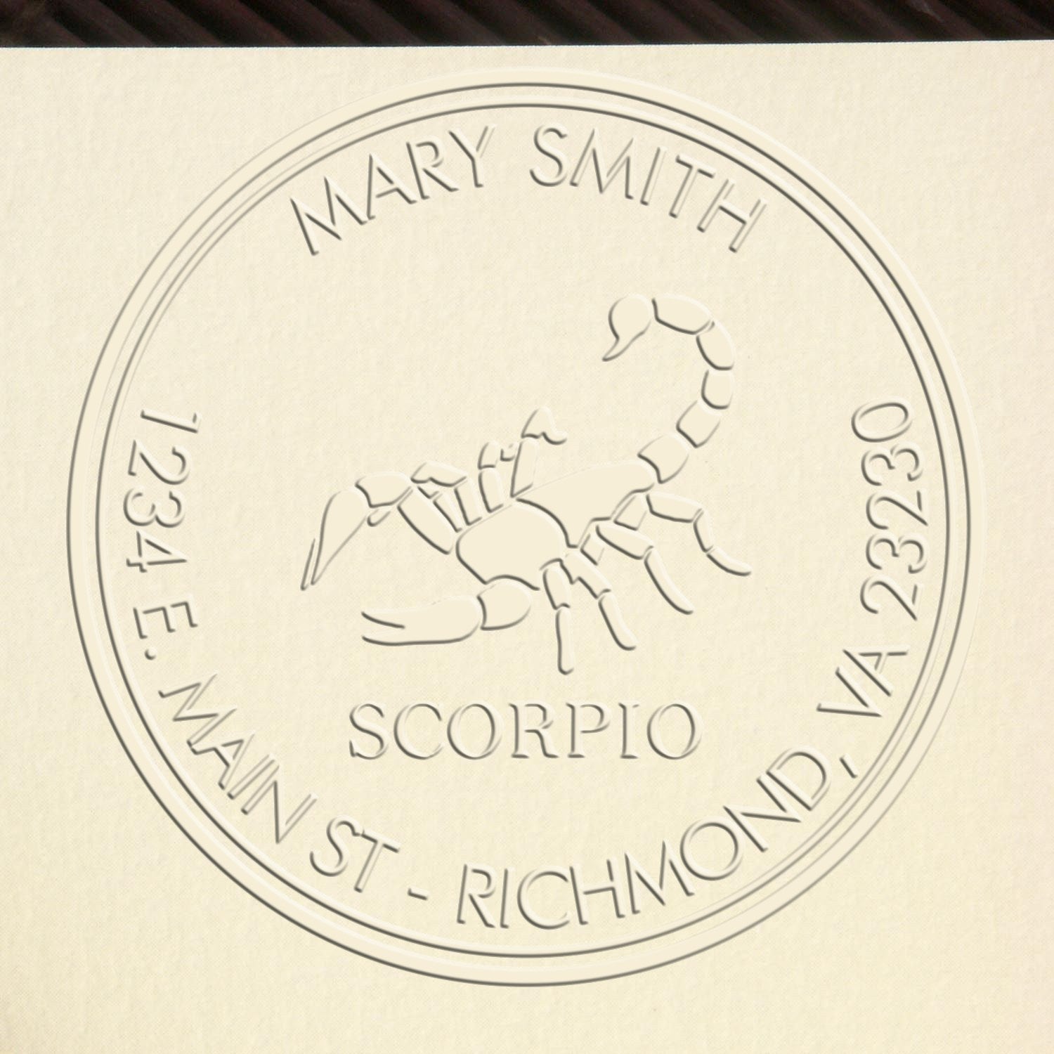 Soft Fierce Scorpio Personalized Mailing Embossing Stamp