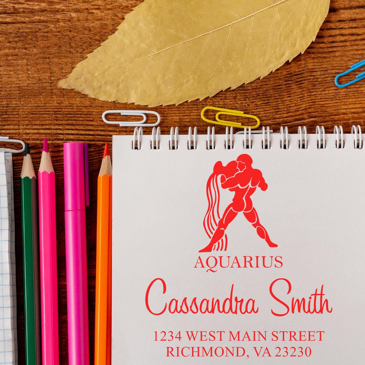 Innovative Aquarius Zodiac Personalized Return Address Stamp - Engineer Seal Stamps