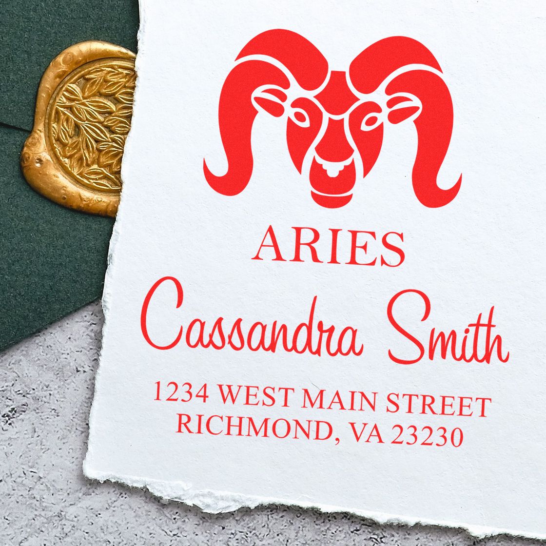 Energetic Aries Zodiac Personalized Return Address Stamper