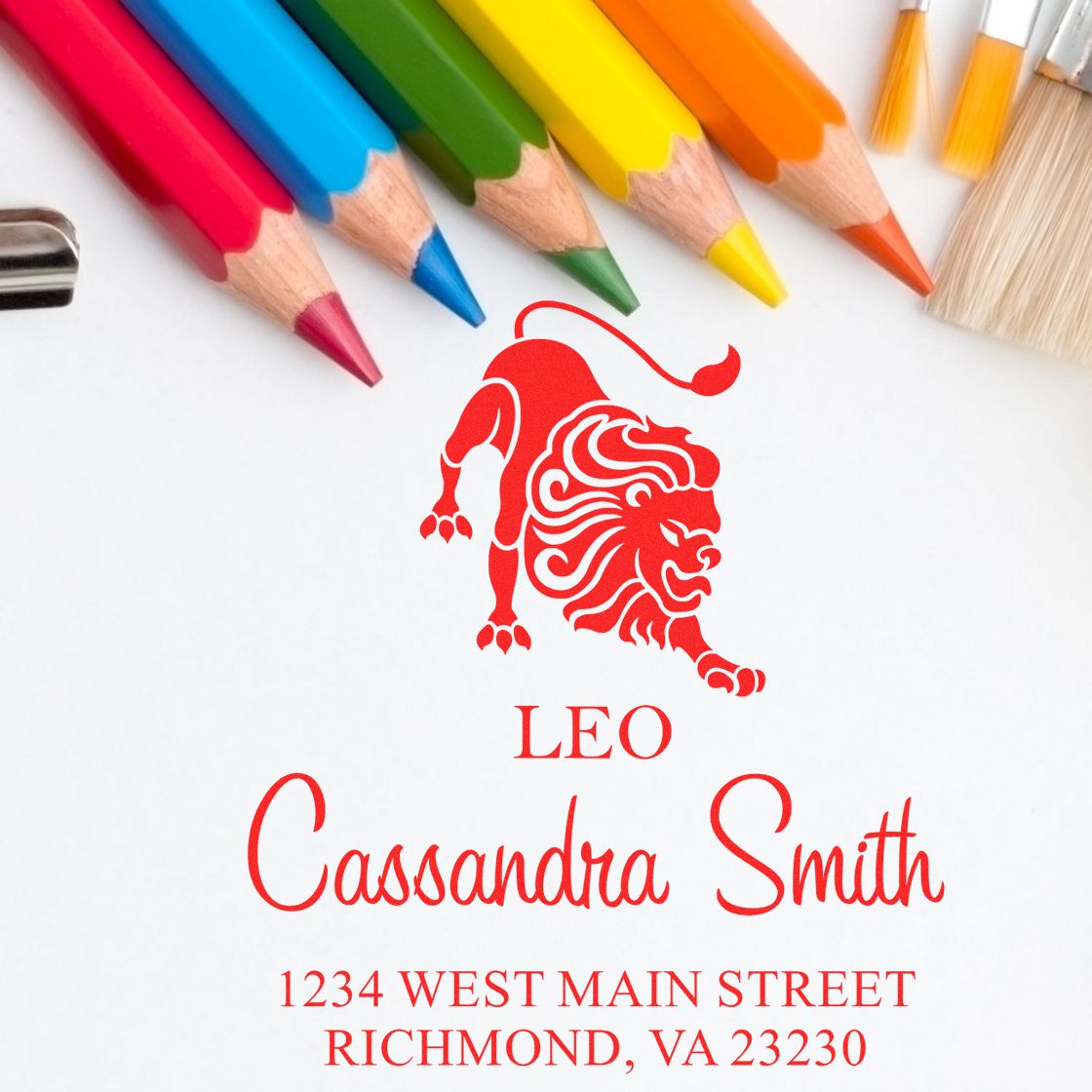 Confident Leo Zodiac Name And Address Stamp - Engineer Seal Stamps
