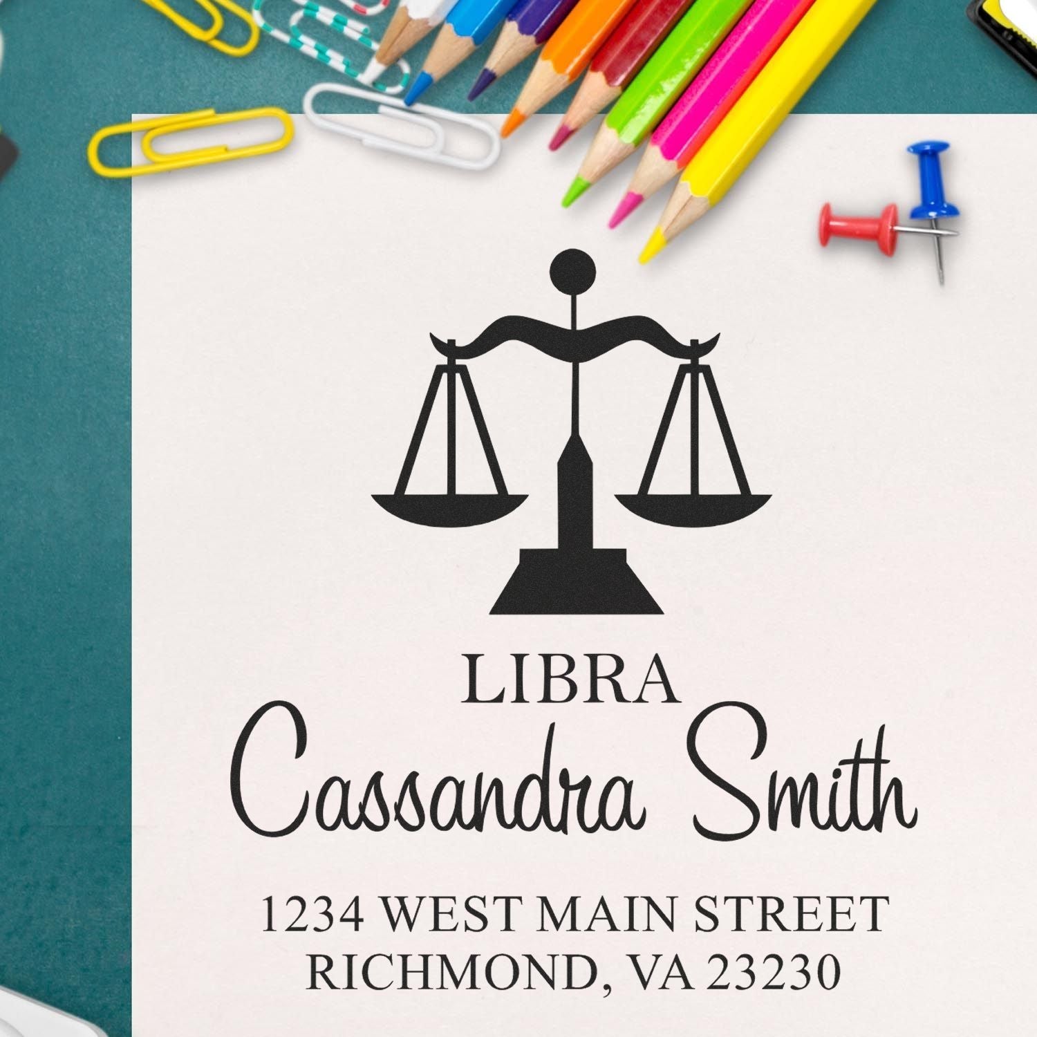 Celestial Balanced Libra Self-Inking Personalized Return Address Stamper - Engineer Seal Stamps