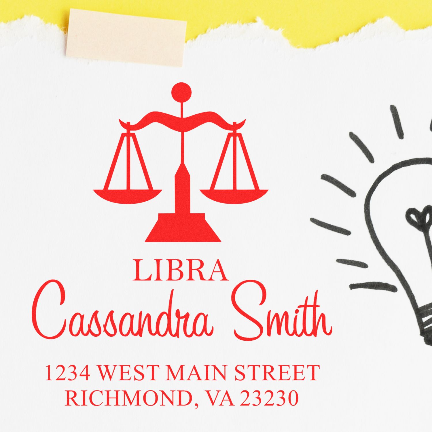 Balanced Libra Zodiac Personalized Return Address Stamp - Engineer Seal Stamps