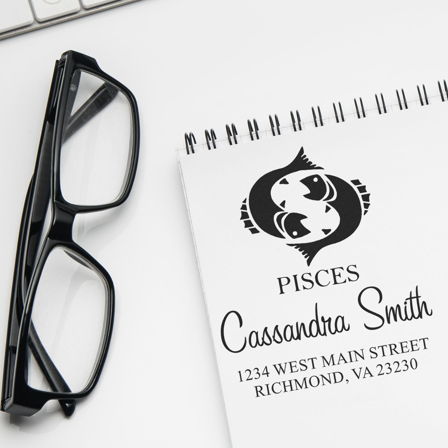 Gentle Pisces Zodiac Personalized Return Address Stamper - Engineer Seal Stamps