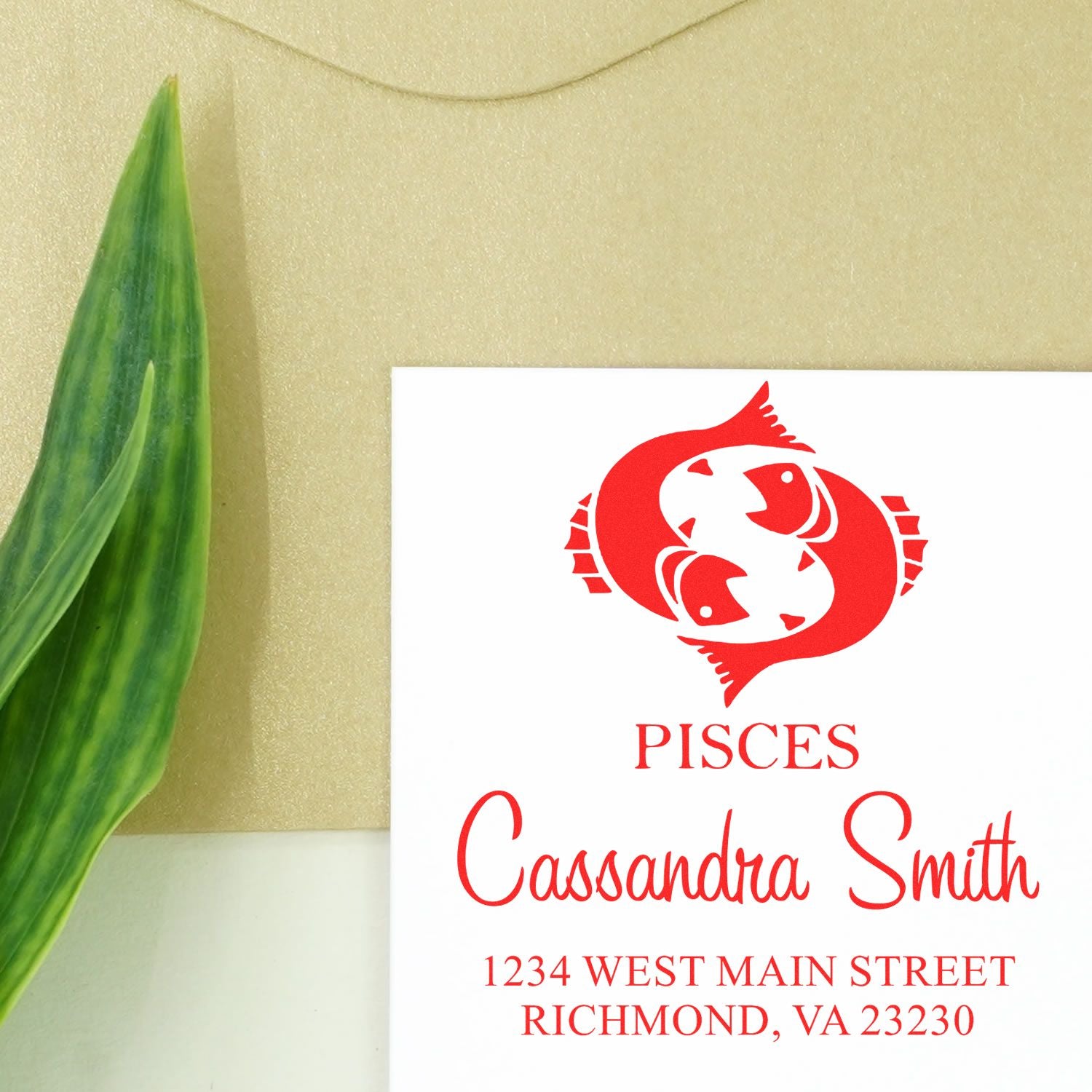 Gentle Pisces Zodiac Personalized Return Address Stamper