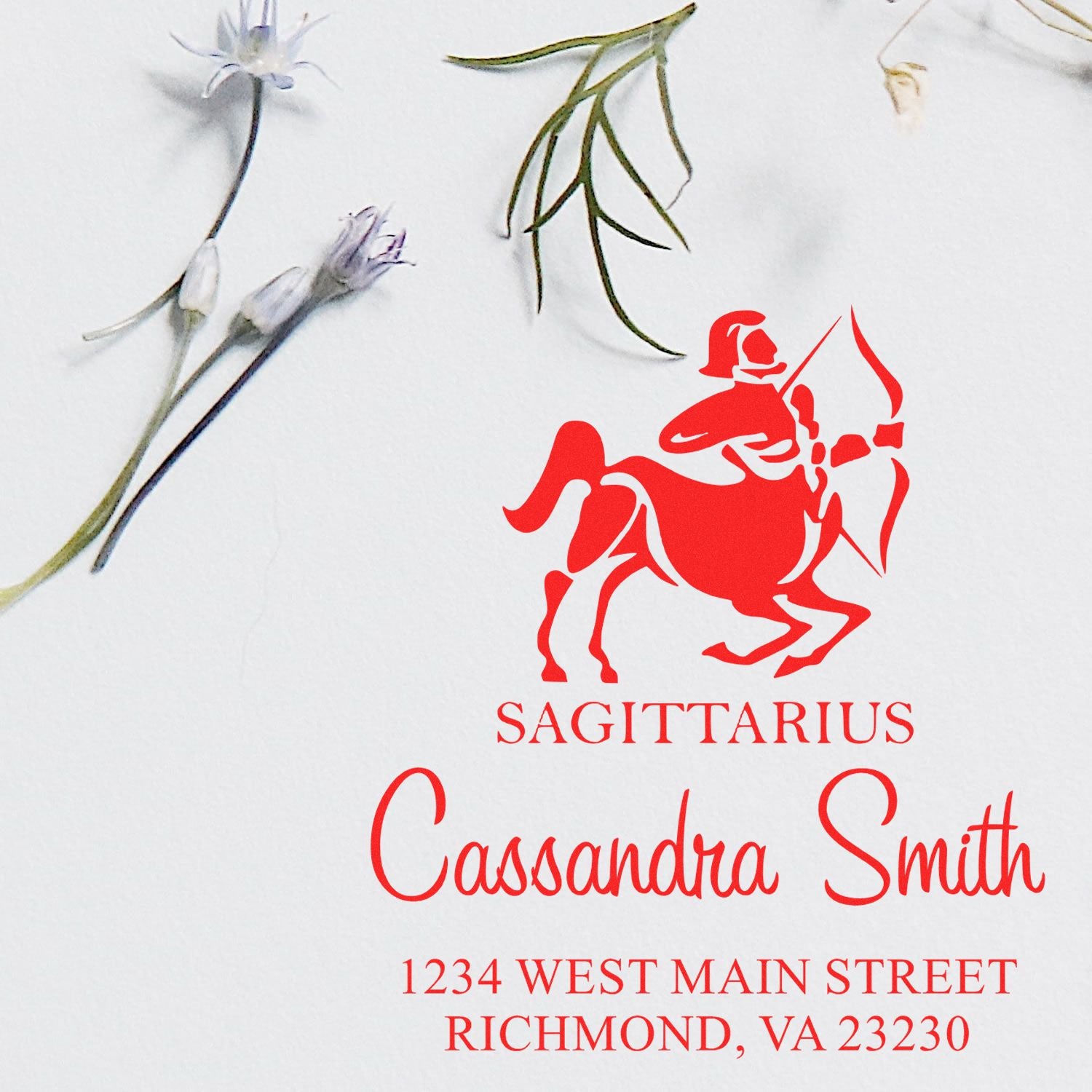 Optimistic Sagittarius Zodiac Personalized Home Address Stamp