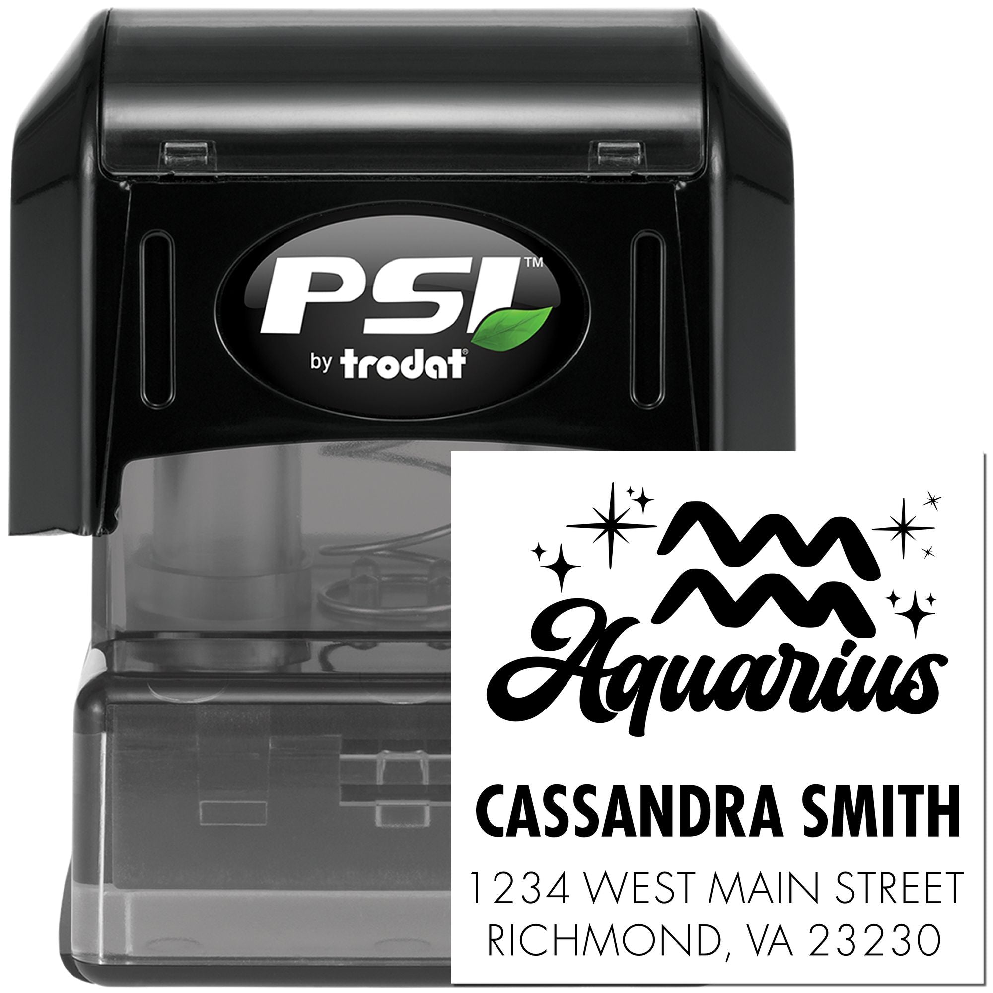 Independent Aquarius Celestial Personalized Name And Address Stamp - Engineer Seal Stamps