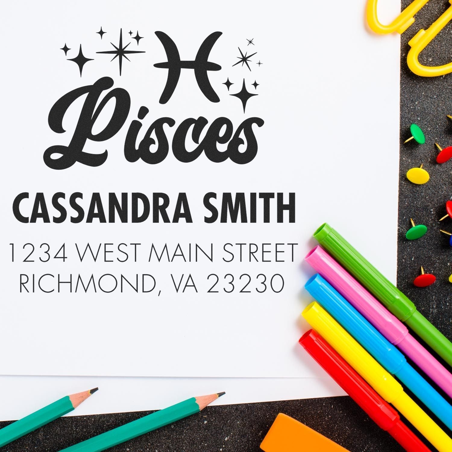 Empathetic Pisces Zodiac Custom Made Return Address Stamp - Engineer Seal Stamps