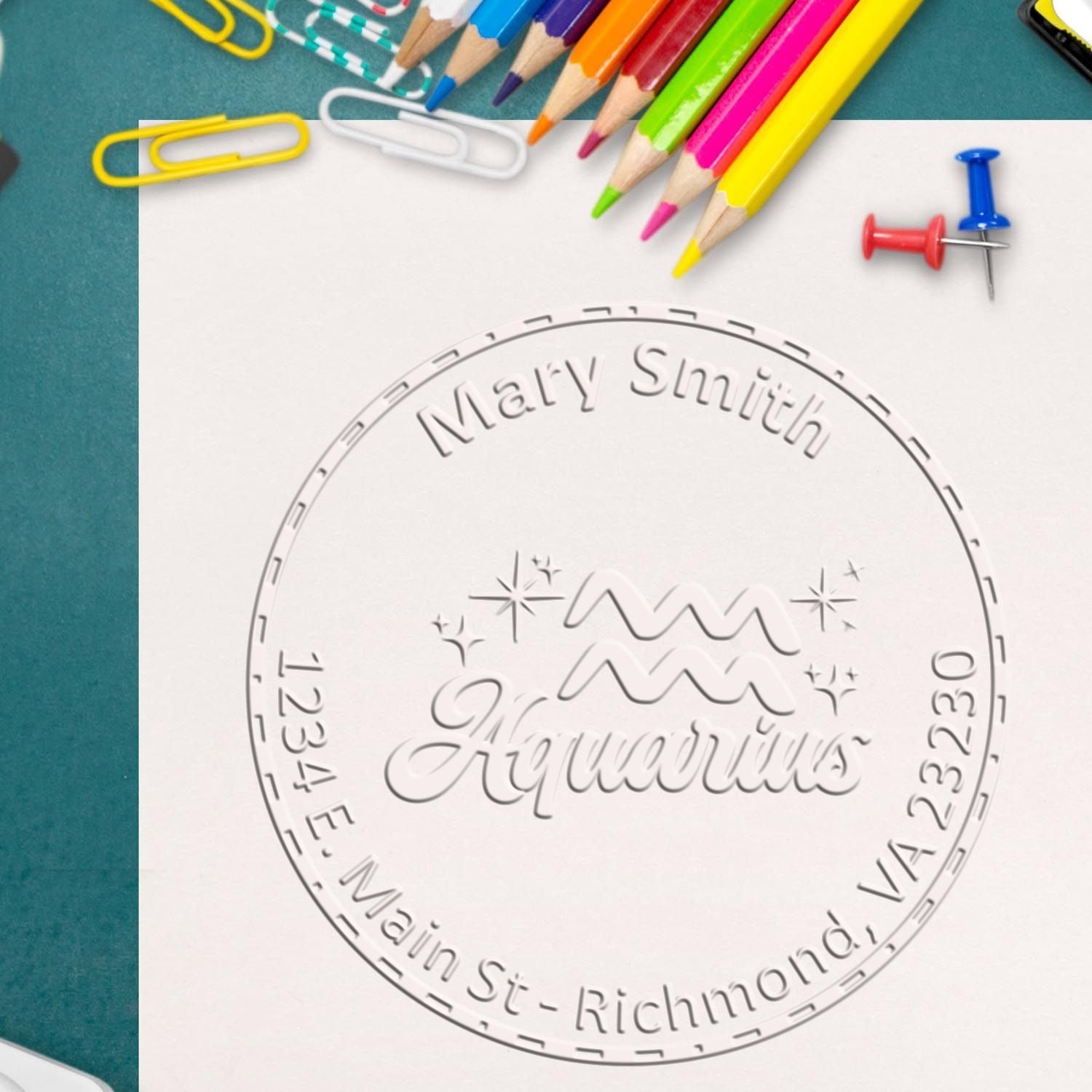 Soft Visionary Aquarius Personalized Address Embossed Stamp