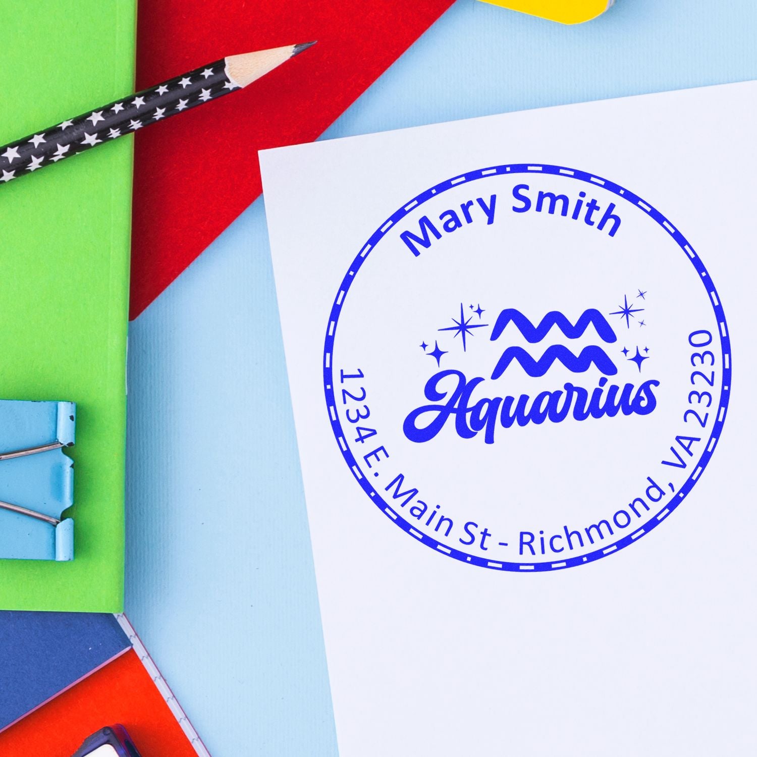 PSI Pre-Inked Visionary Aquarius Custom Address Stamp - Engineer Seal Stamps