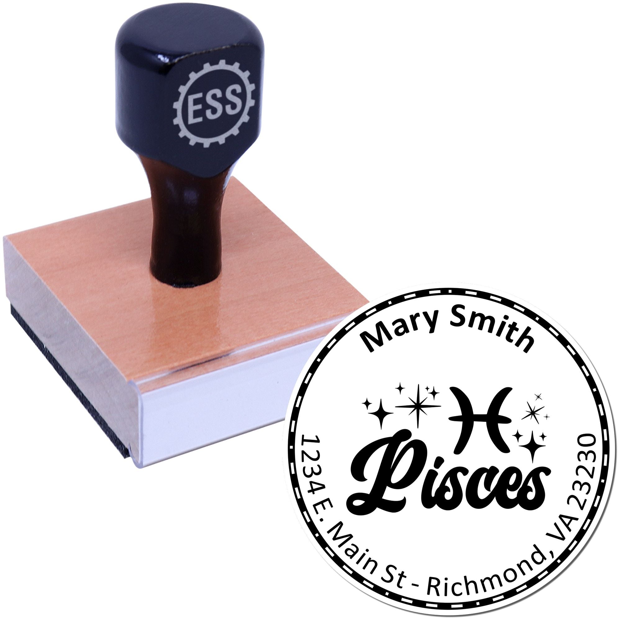 Wood Handle Imaginative Pisces Personalized Mailing Stamp - Engineer Seal Stamps
