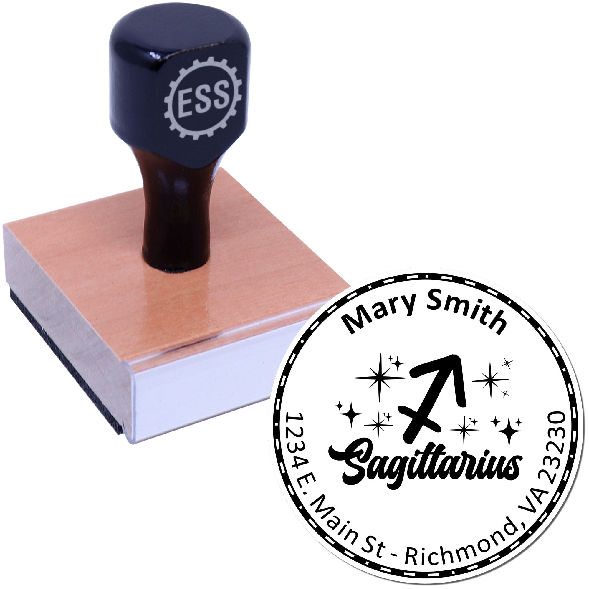 Wood Handle Independent Sagittarius Personalized Address Stamp - Engineer Seal Stamps