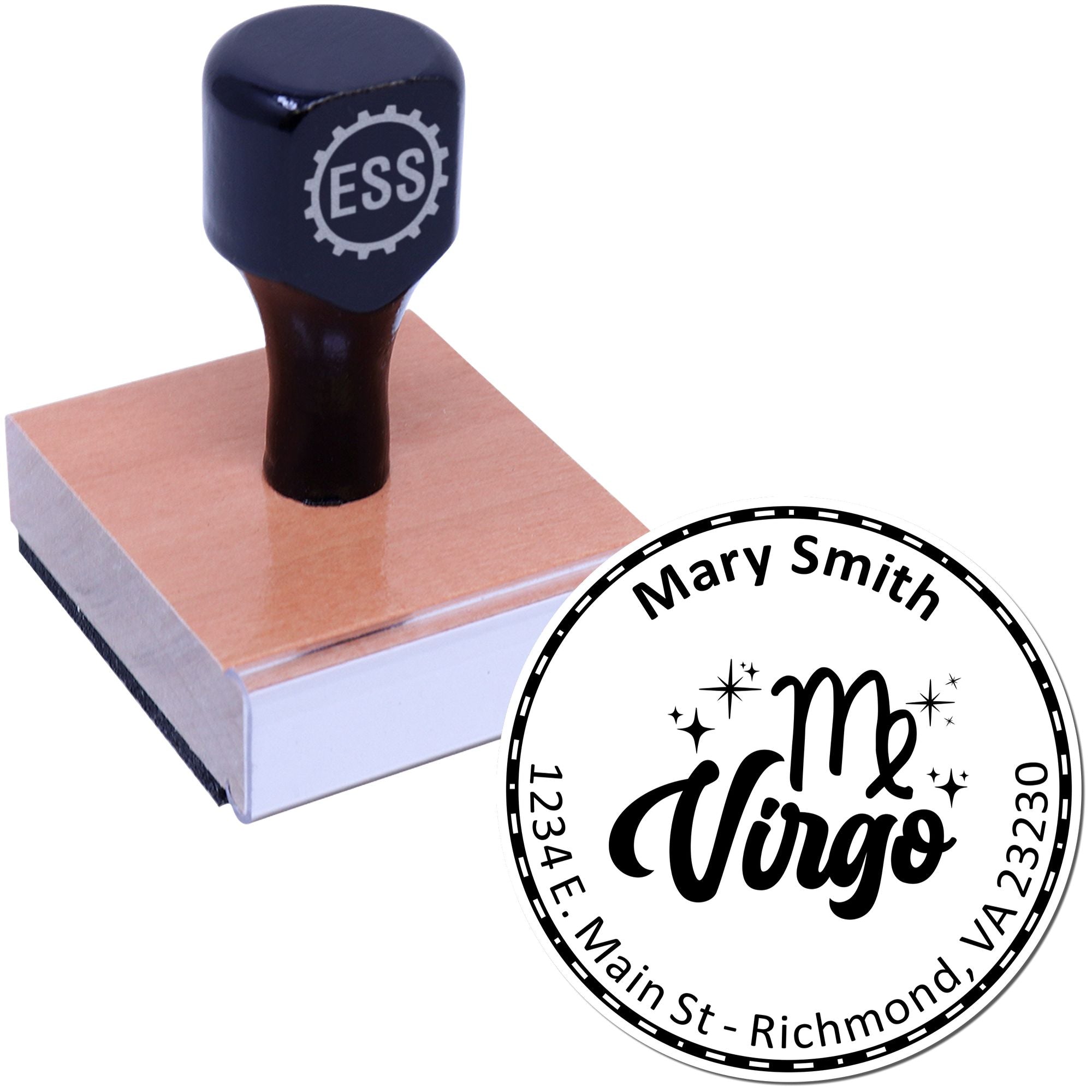 Wood Handle Helpful Virgo Personalized Name And Address Stamp - Engineer Seal Stamps