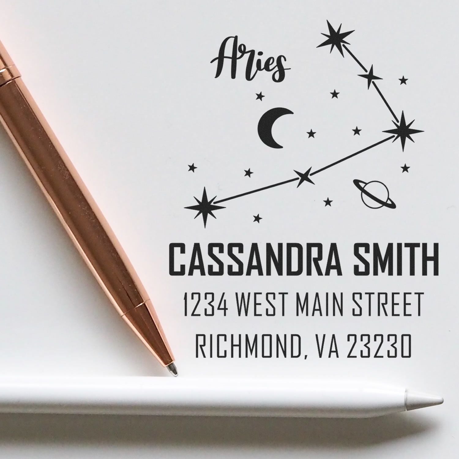 Celestial Confident Aries Self-Inking Personalized Home Address Stamp - Engineer Seal Stamps