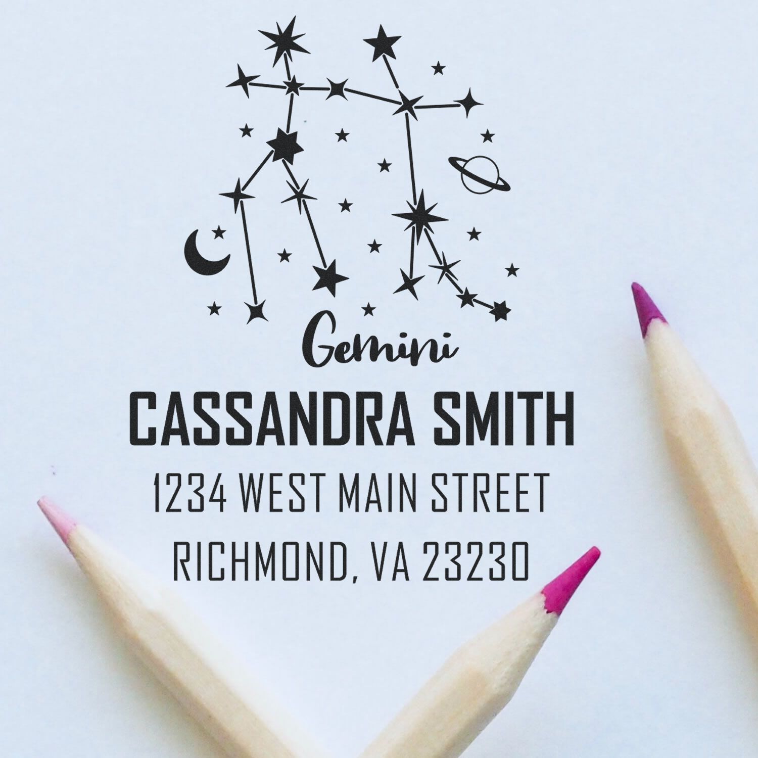 Celestial Adaptable Gemini Self-Inking Personalized Return Address Stamper - Engineer Seal Stamps