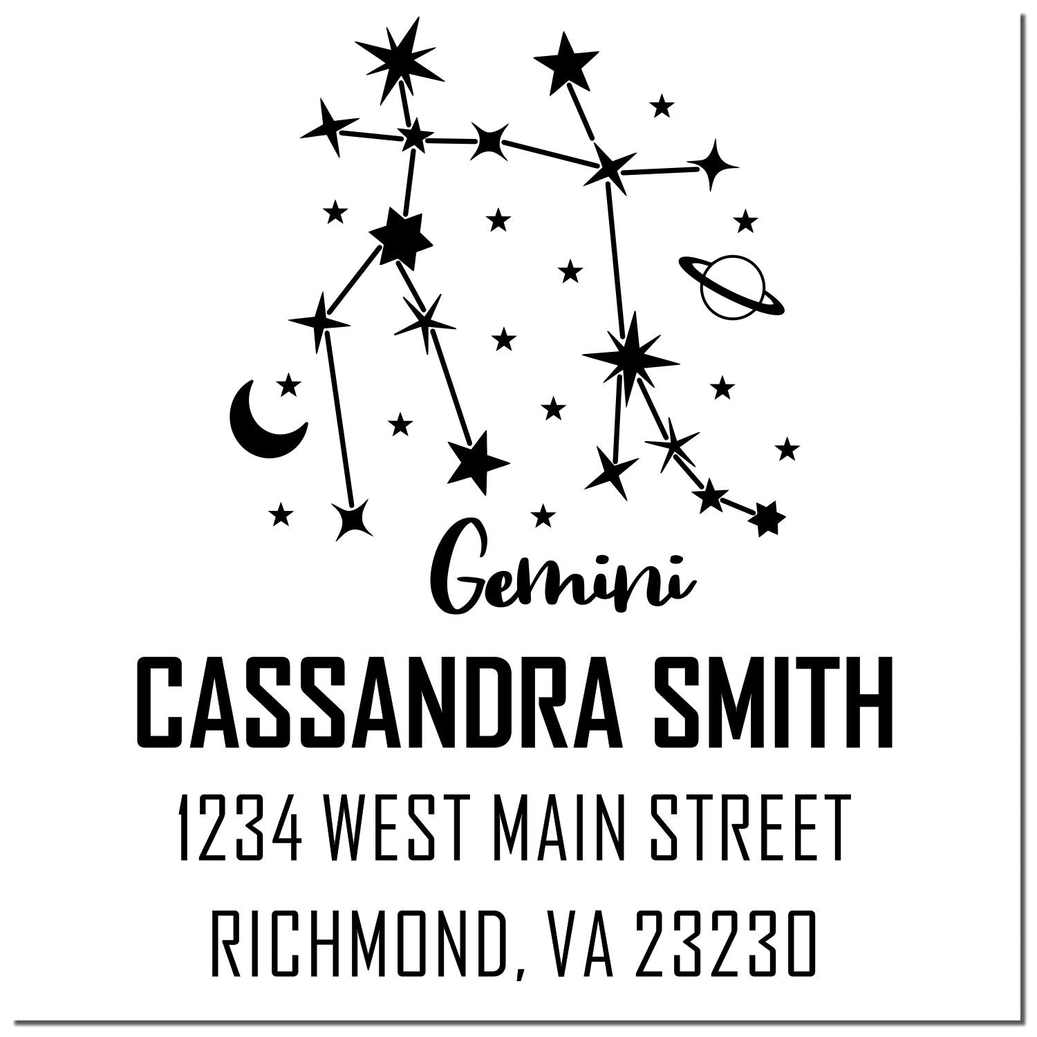 Adaptable Gemini Zodiac Personalized Return Address Stamper - Engineer Seal Stamps