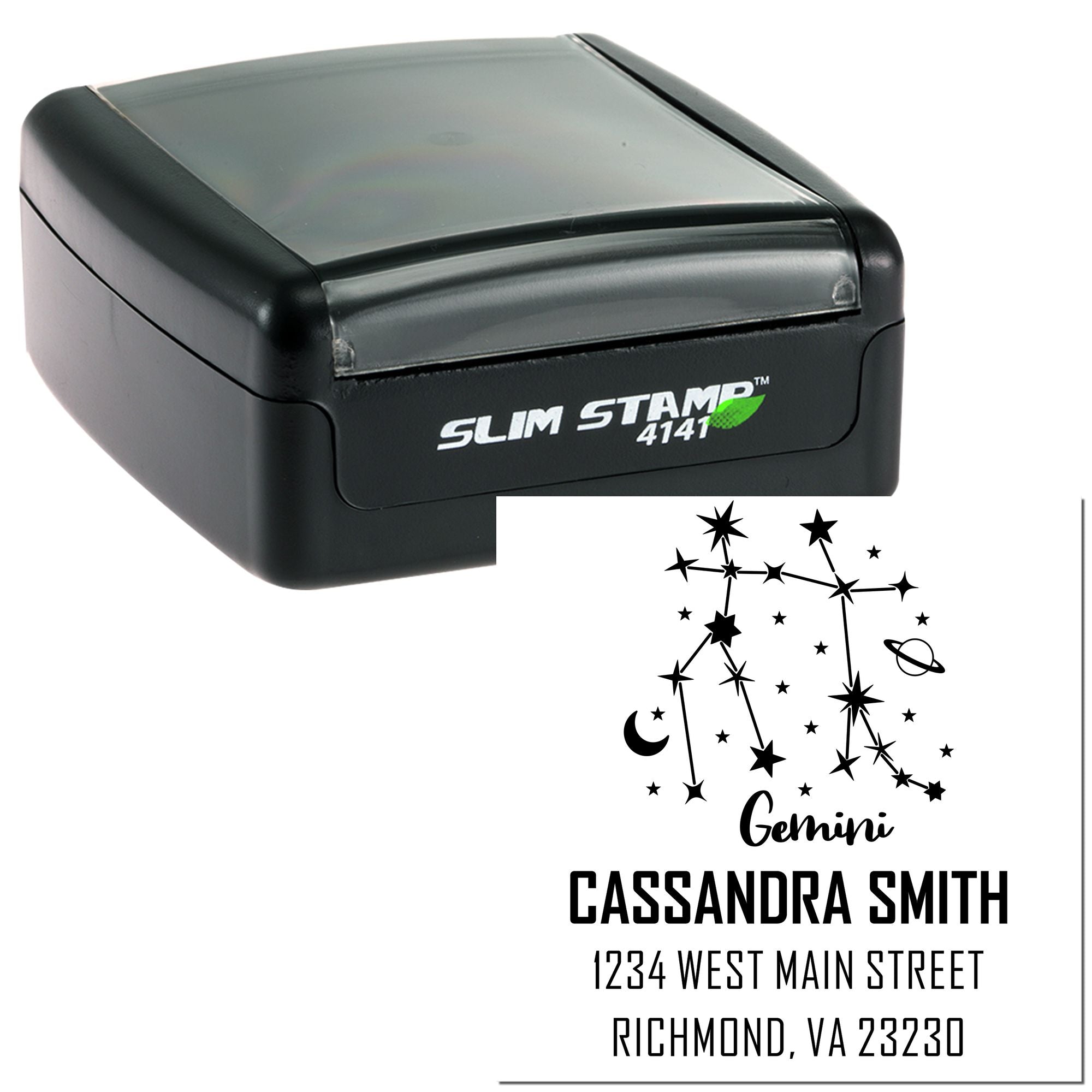 Adaptable Gemini Zodiac Personalized Return Address Stamper - Engineer Seal Stamps