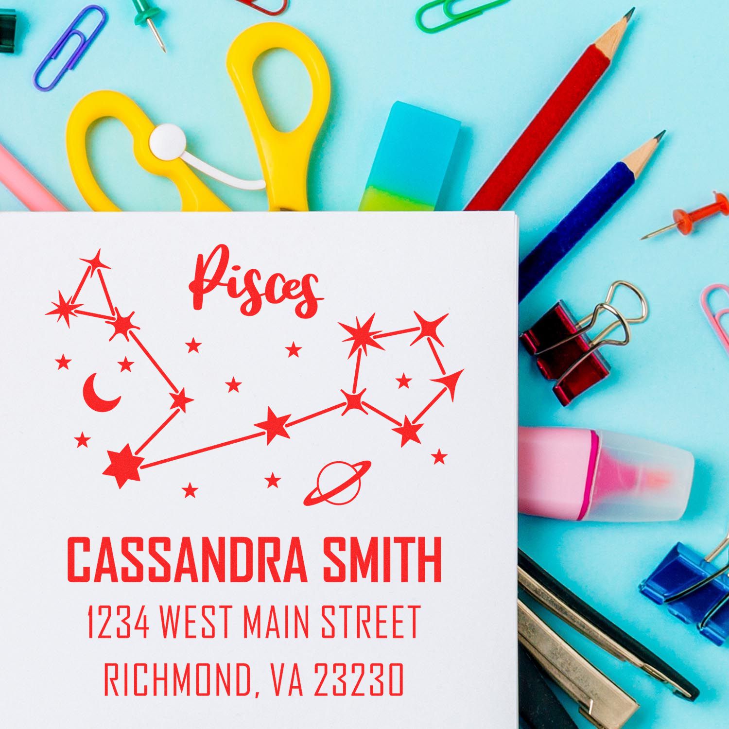 Intuitive Pisces Zodiac Personalized Name And Address Stamp - Engineer Seal Stamps