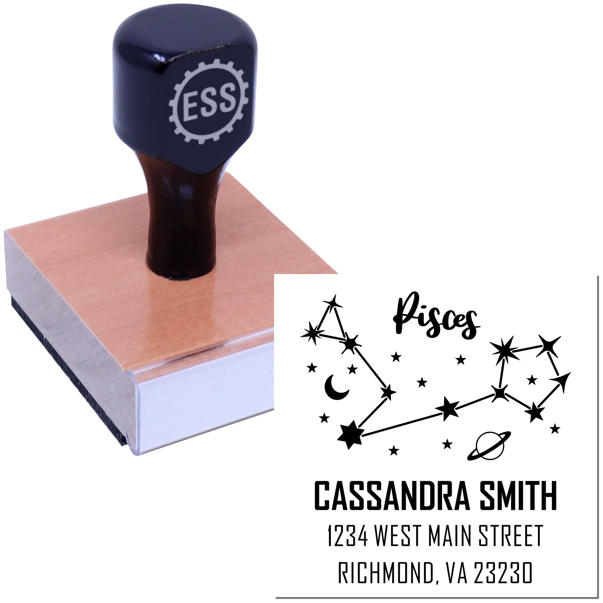 Intuitive Pisces Zodiac Customized Name And Address Stamper - Engineer Seal Stamps