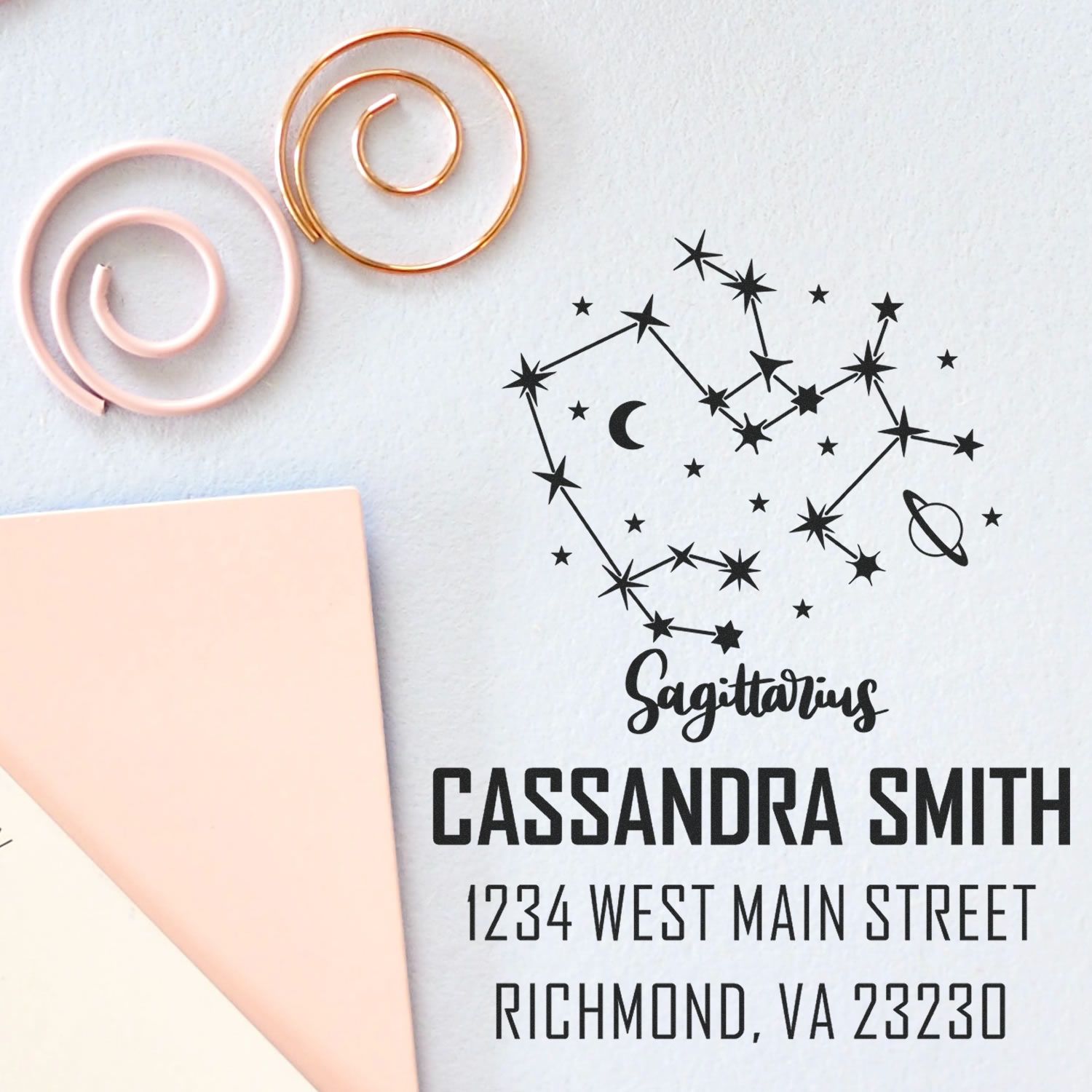 Energetic Sagittarius Zodiac Personalized Name And Address Stamper - Engineer Seal Stamps