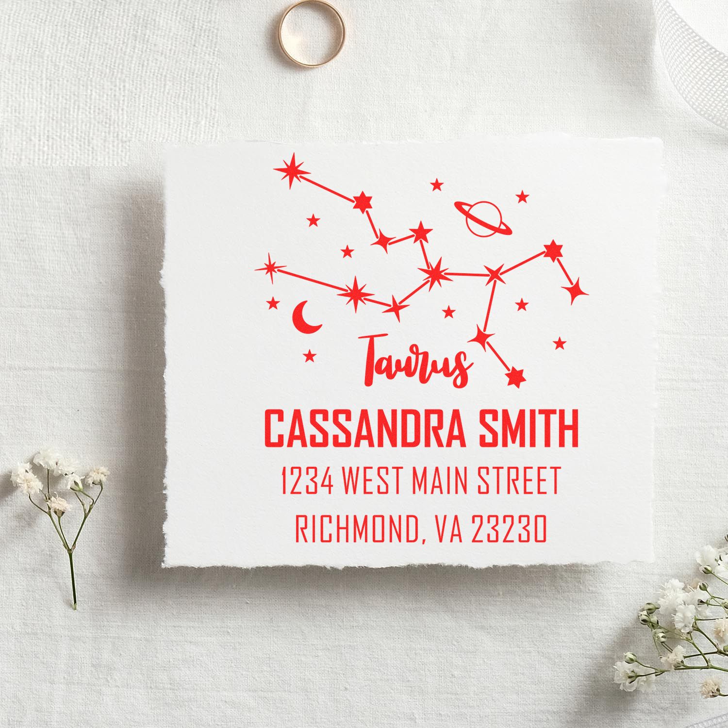 Determined Taurus Zodiac Personalized Return Address Stamper - Engineer Seal Stamps