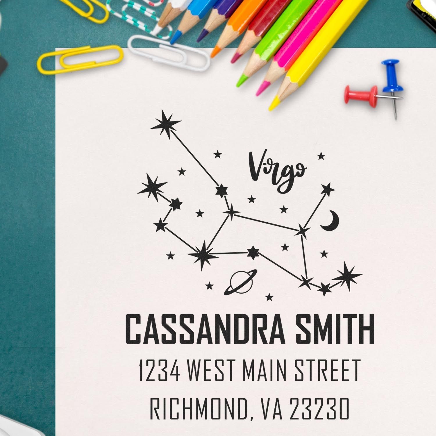 Celestial Modest Virgo Self-Inking Customized Name And Address Stamp - Engineer Seal Stamps