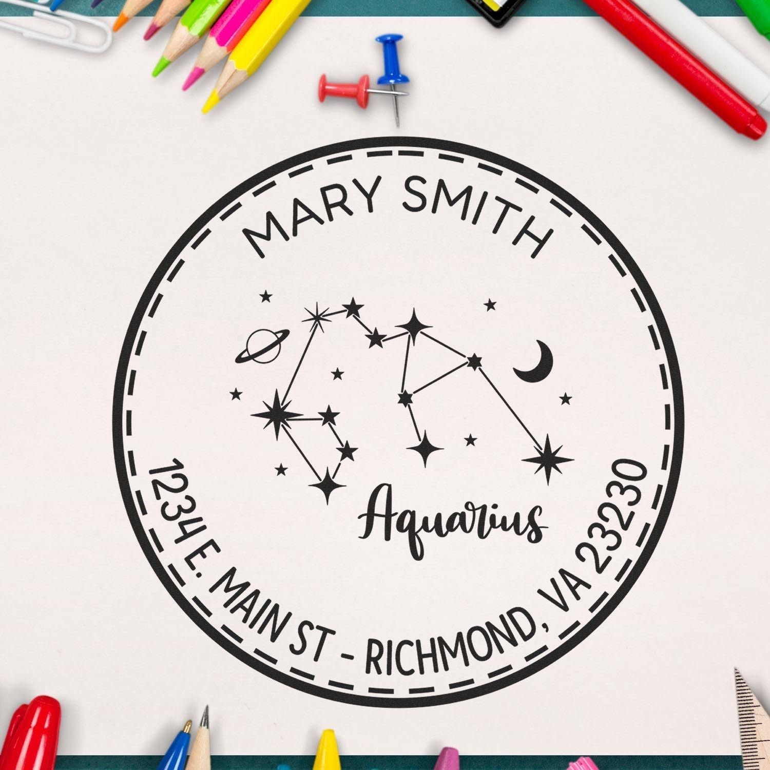 PSI Pre-Inked Constellation Aquarius Customized Envelope Stamp - Engineer Seal Stamps