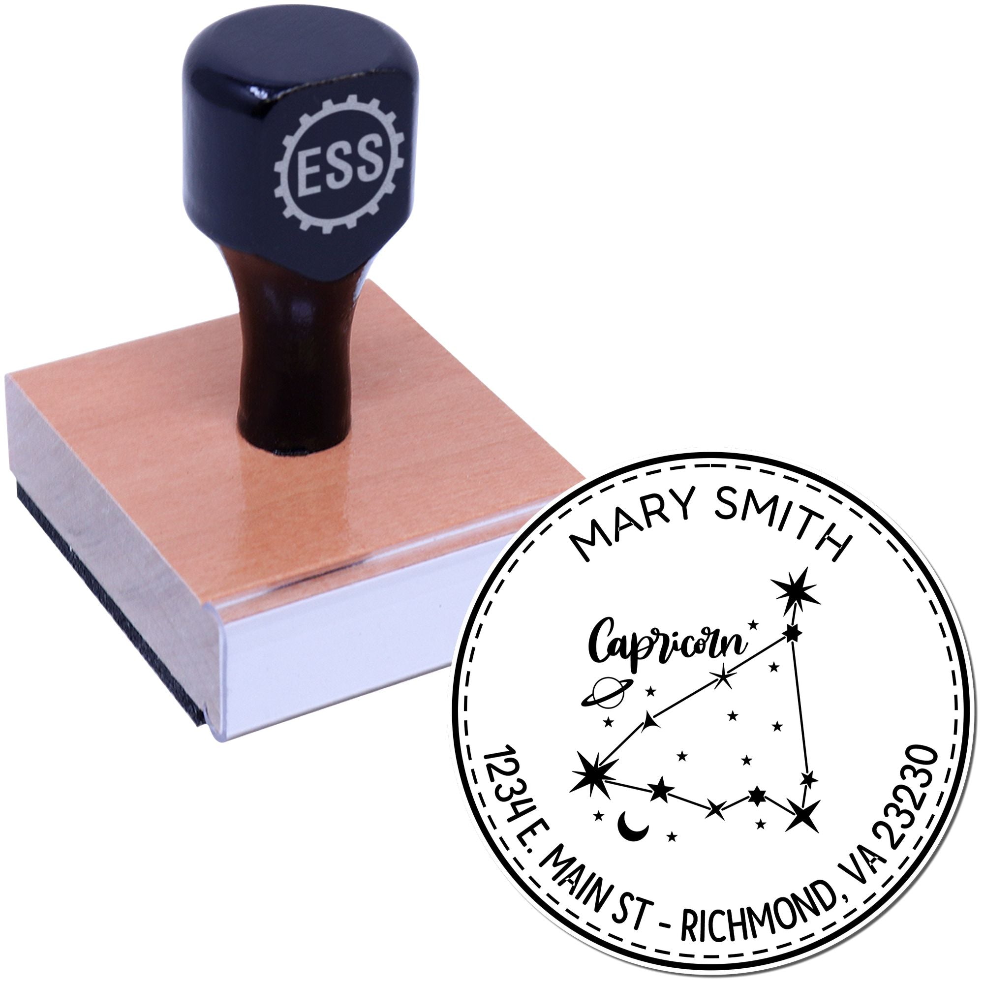 Wood Handle Constellation Capricorn Custom Mailing Stamper - Engineer Seal Stamps