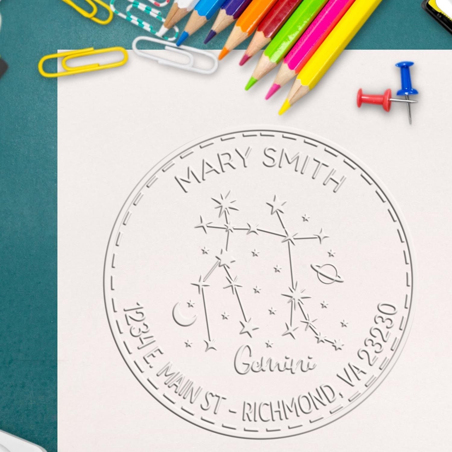 Desk Constellation Gemini Custom Made Address Embossed Stamp - Engineer Seal Stamps