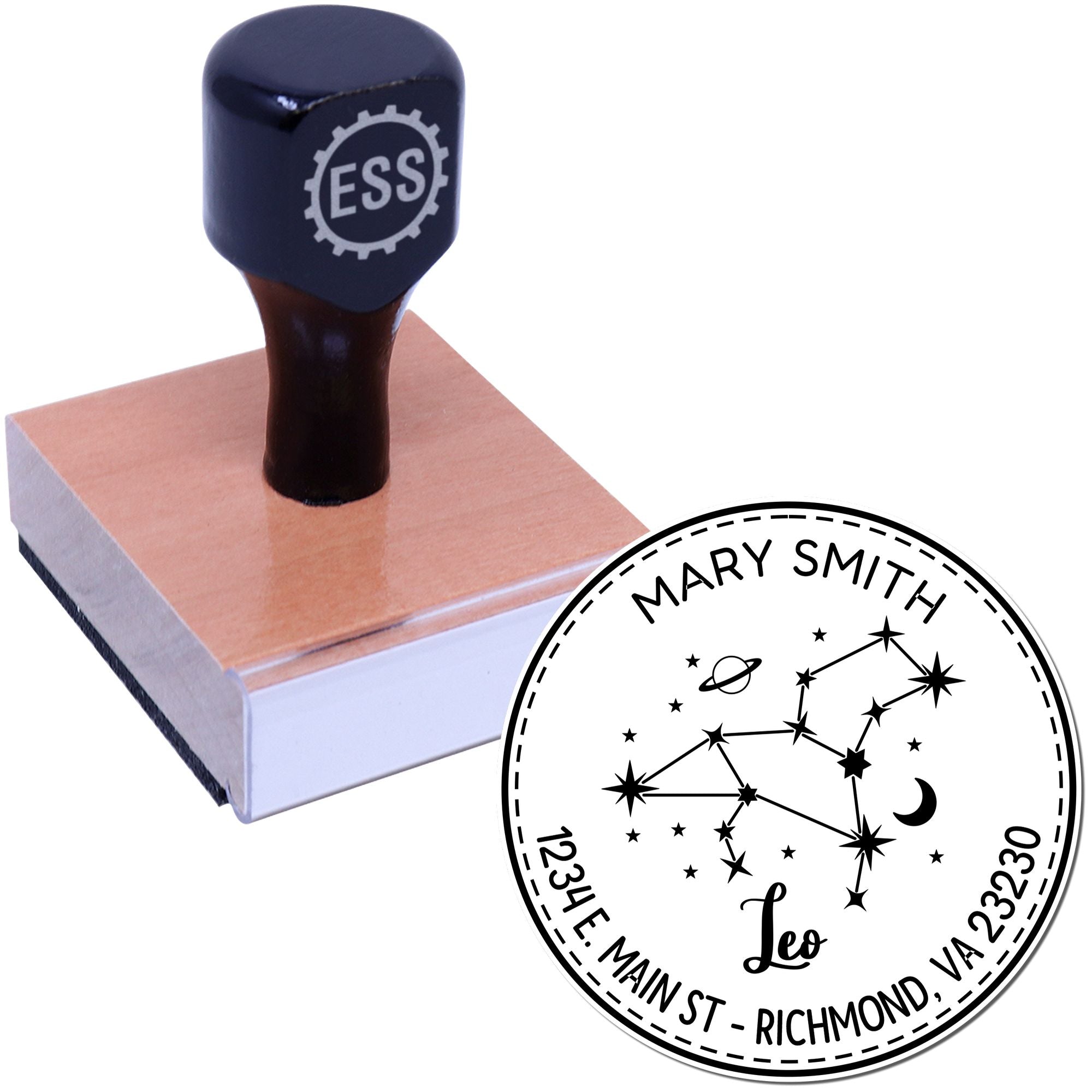 Wood Handle Constellation Leo Custom Address Stamper - Engineer Seal Stamps