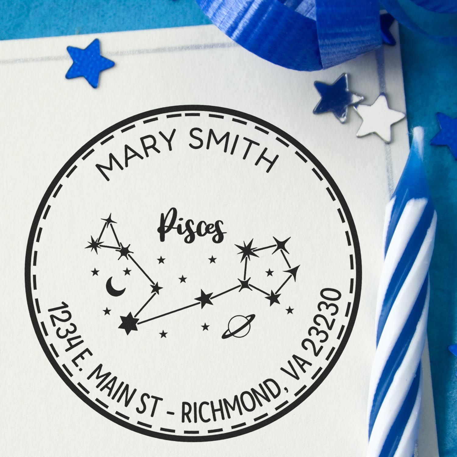 Self-Inking Constellation Pisces Personalized Mailing Stamp - Engineer Seal Stamps