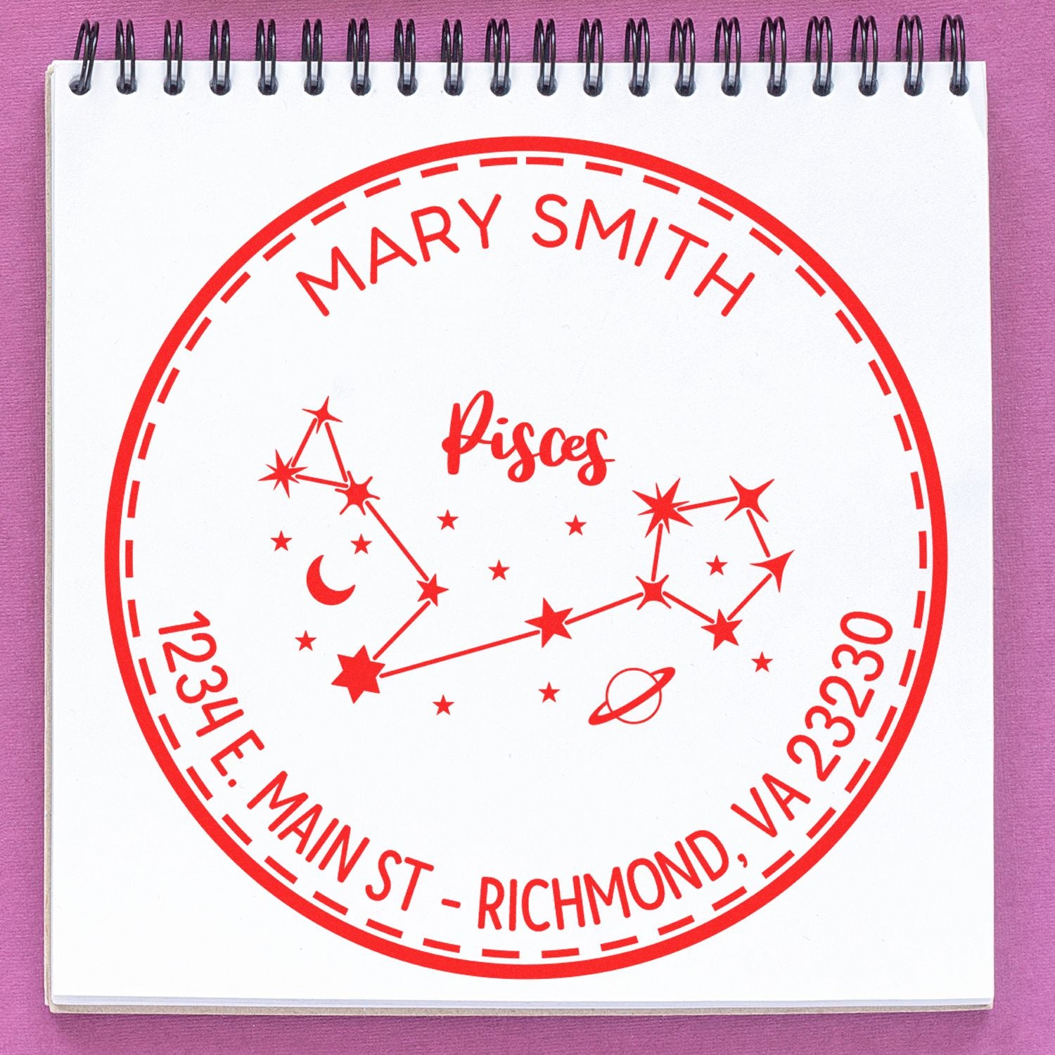 Self-Inking Constellation Pisces Personalized Mailing Stamp - Engineer Seal Stamps