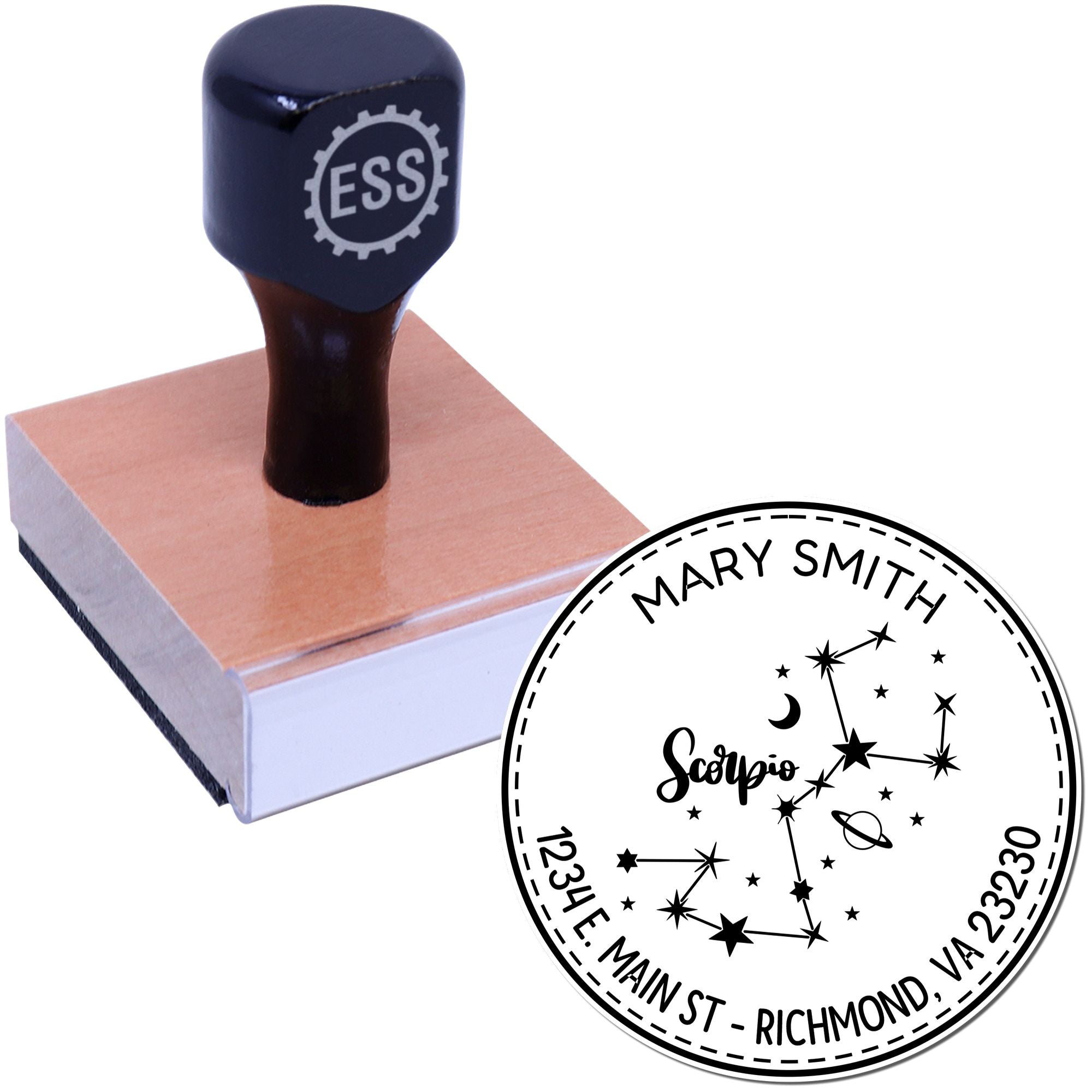 Wood Handle Constellation Scorpio Custom Envelope Stamper - Engineer Seal Stamps