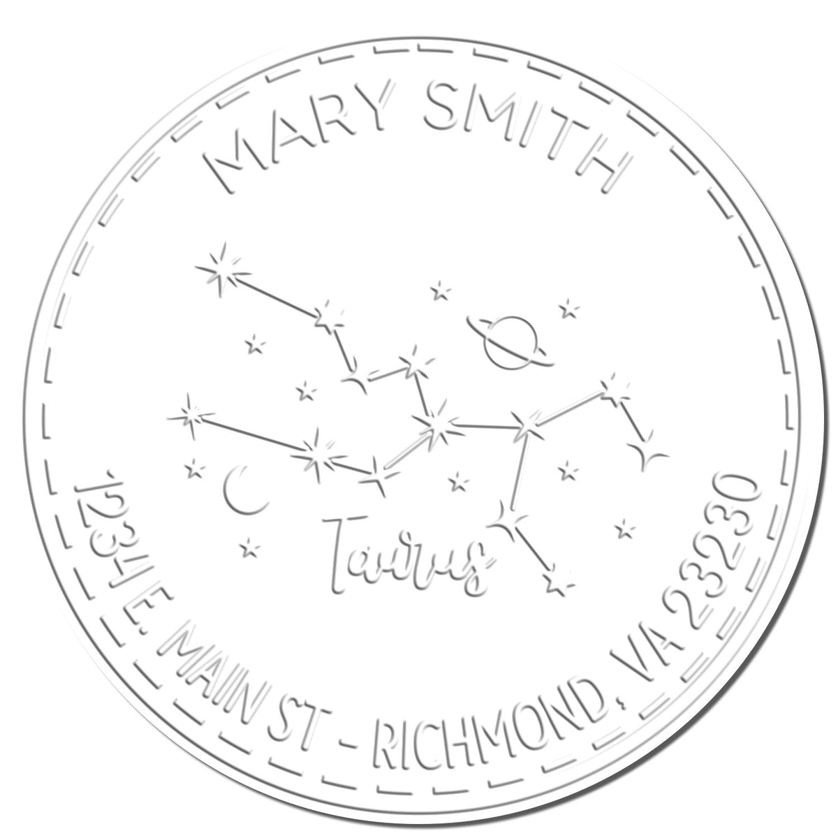 Shiny Taurus constellation mailing paper embosser stamp with astrological Taurus symbol and detailed embossed imprint.
