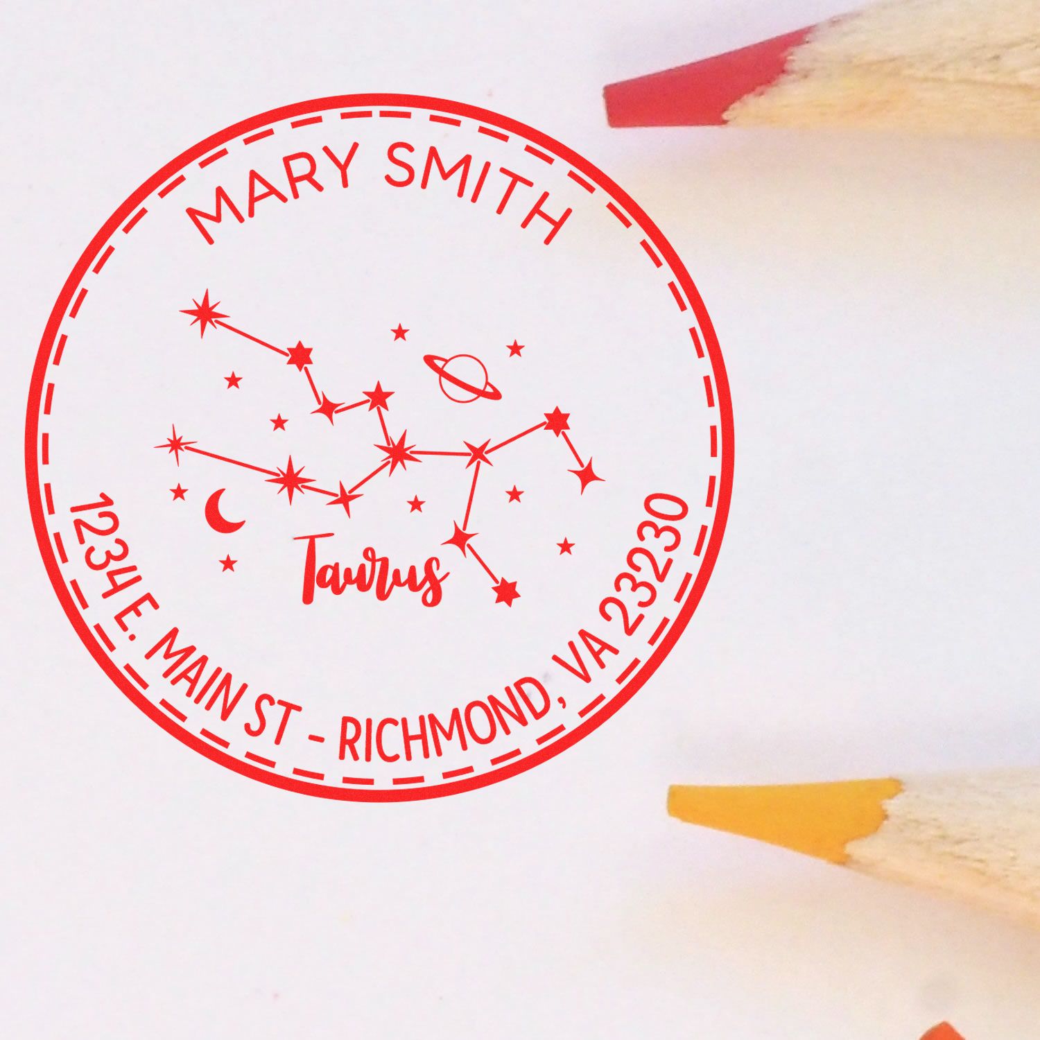 Wood Handle Constellation Taurus Custom Name And Address Stamp - Engineer Seal Stamps