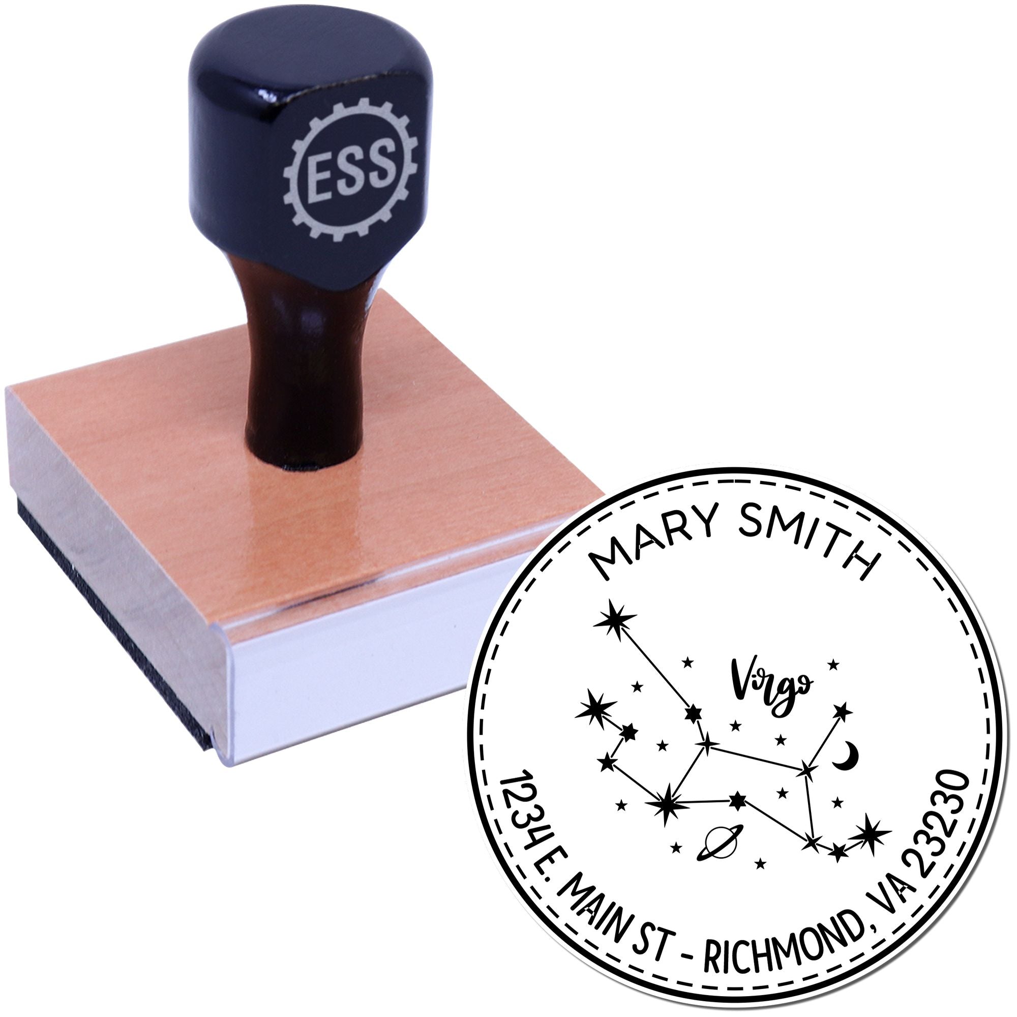 Wood Handle Constellation Virgo Custom Name And Address Stamper - Engineer Seal Stamps