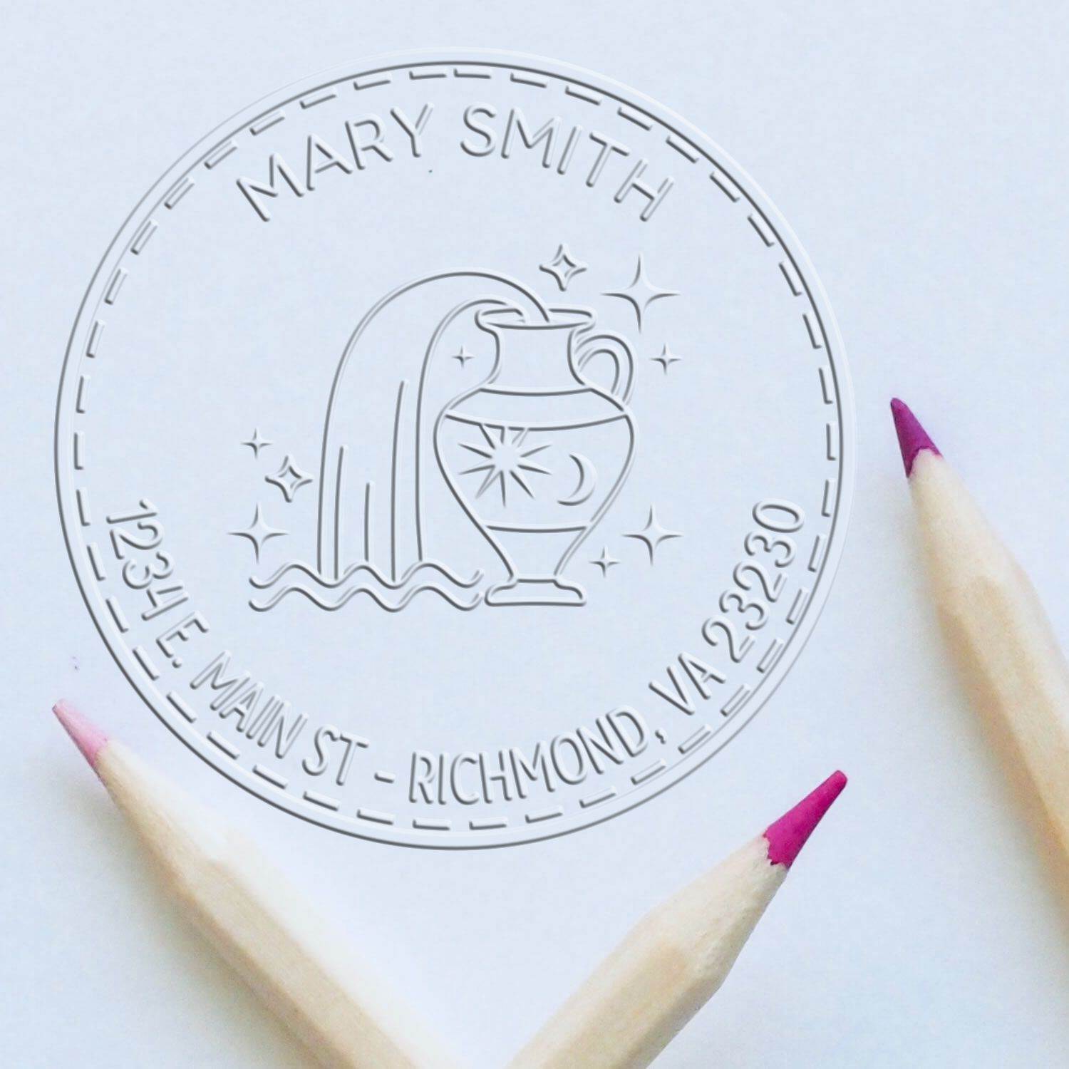 Soft Eccentric Aquarius Custom Address Embossed Stamp