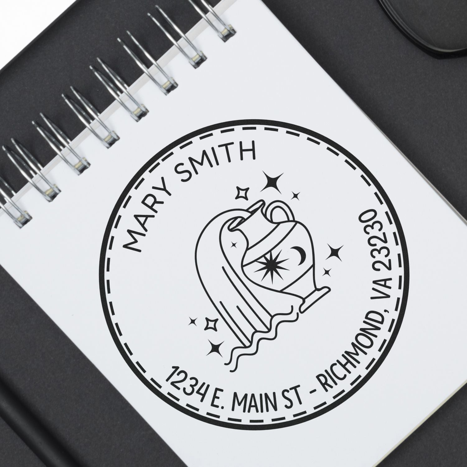 Wood Handle Eccentric Aquarius Custom Return Address Stamp - Engineer Seal Stamps