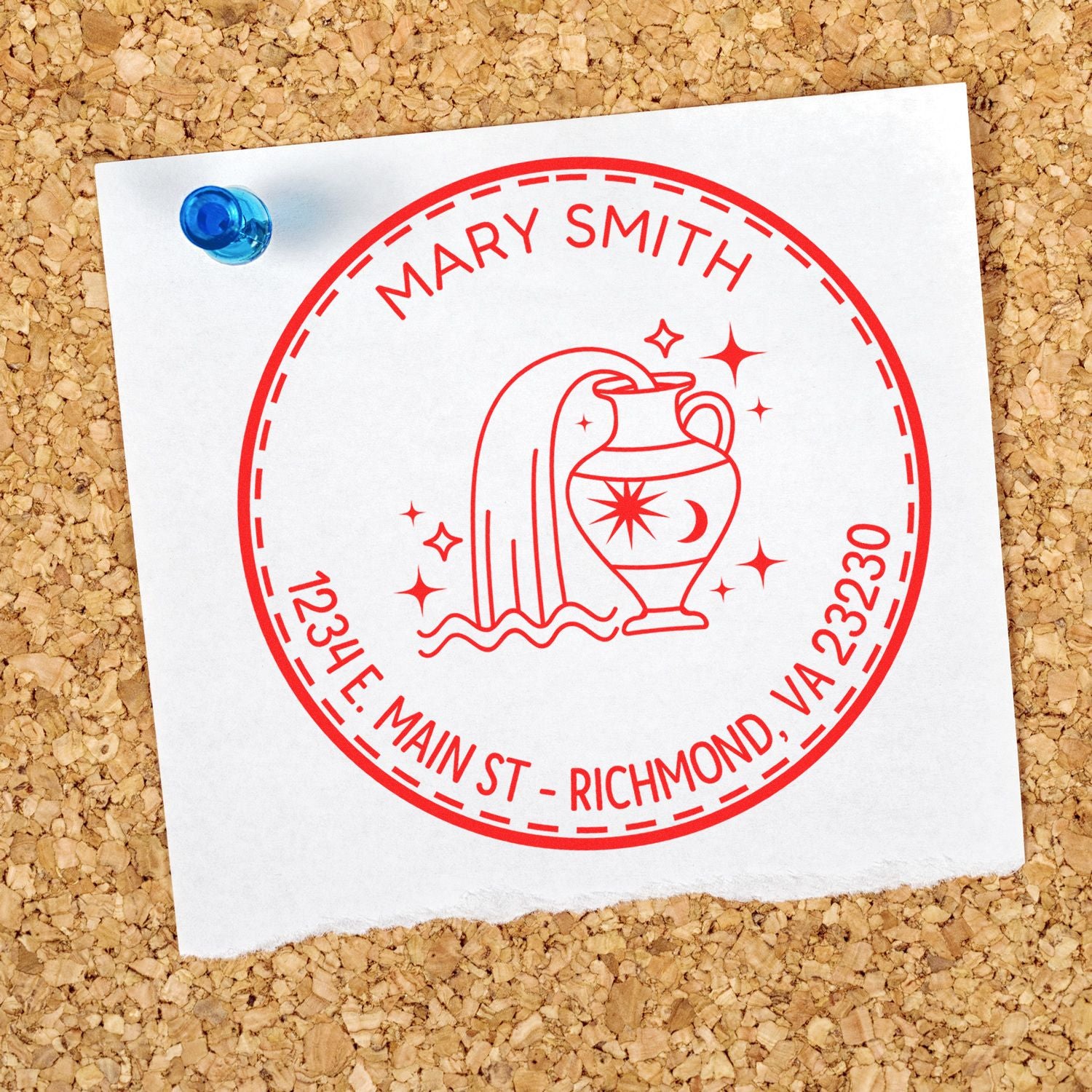 Wood Handle Eccentric Aquarius Custom Return Address Stamp - Engineer Seal Stamps