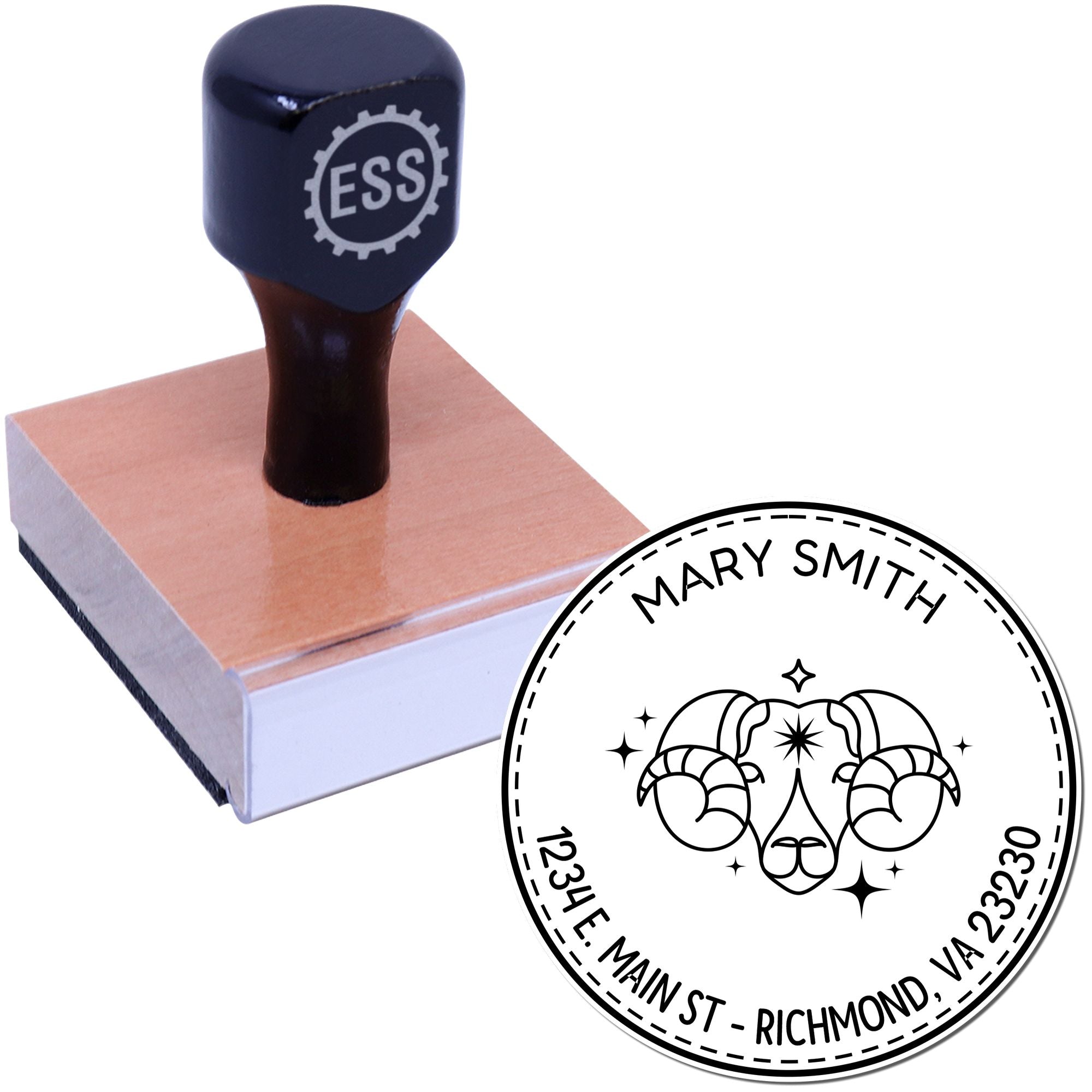 Wood Handle Adventurous Aries Custom Return Address Stamper