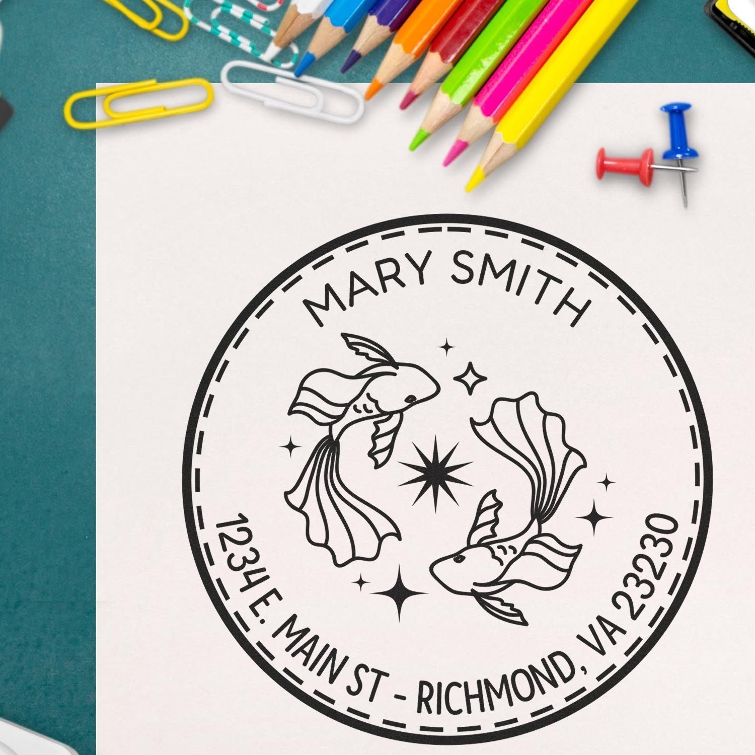 Self-Inking Compassionate Pisces Personalized Home Address Stamp - Engineer Seal Stamps