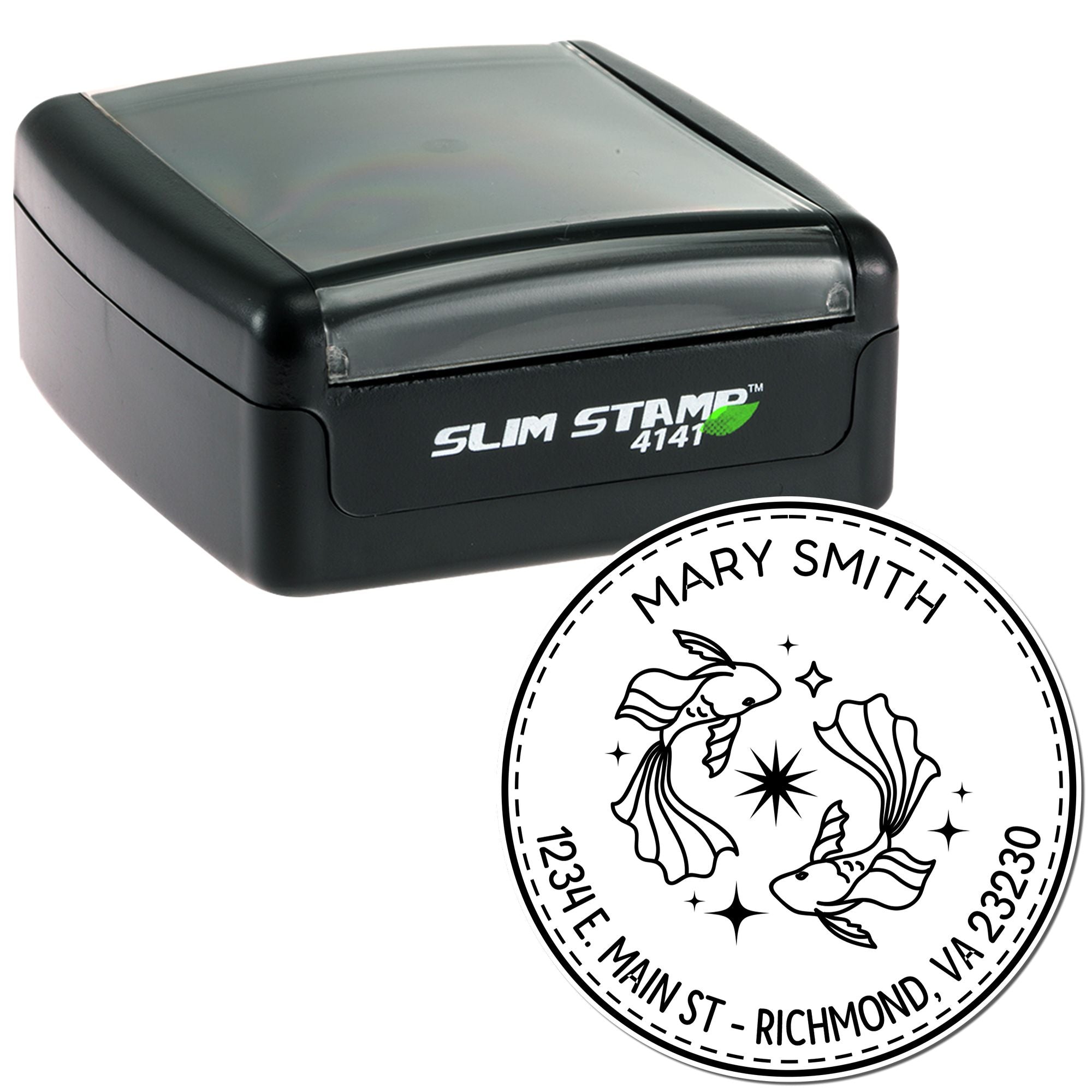 Portable Pre-Inked Compassionate Pisces Personalized Address Stamp - Engineer Seal Stamps