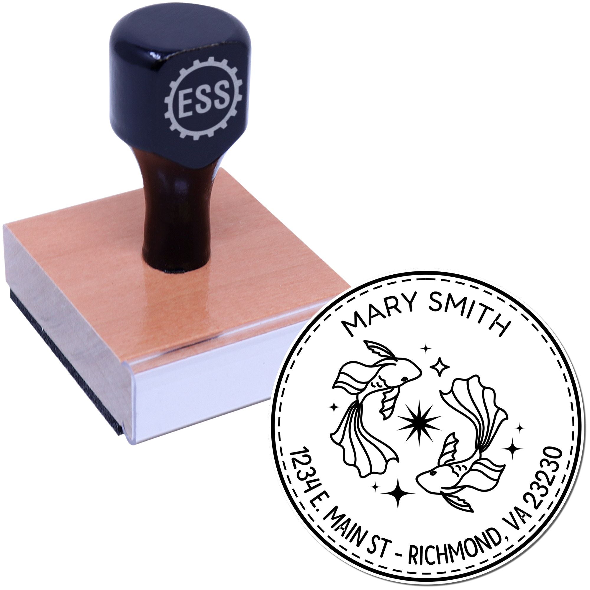 Wood Handle Compassionate Pisces Custom Made Mail Stamper - Engineer Seal Stamps