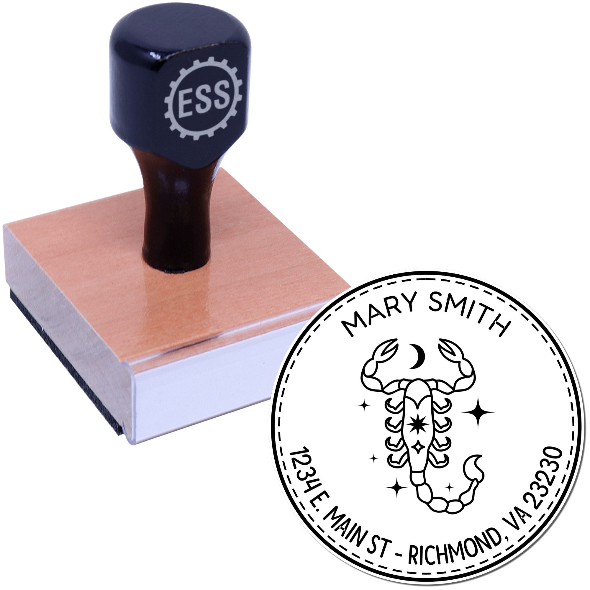 Wood Handle Resilient Scorpio Custom Made Mailing Stamper - Engineer Seal Stamps