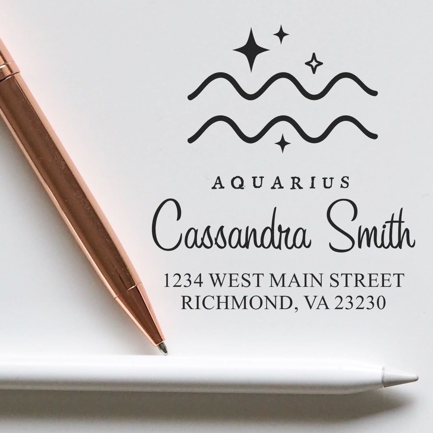 Open-Minded Aquarius Zodiac Customized Return Address Stamp - Engineer Seal Stamps