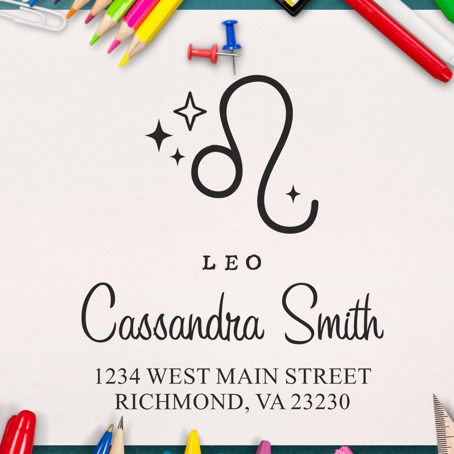 Assertive Leo Zodiac Customized Return Address Stamp - Engineer Seal Stamps