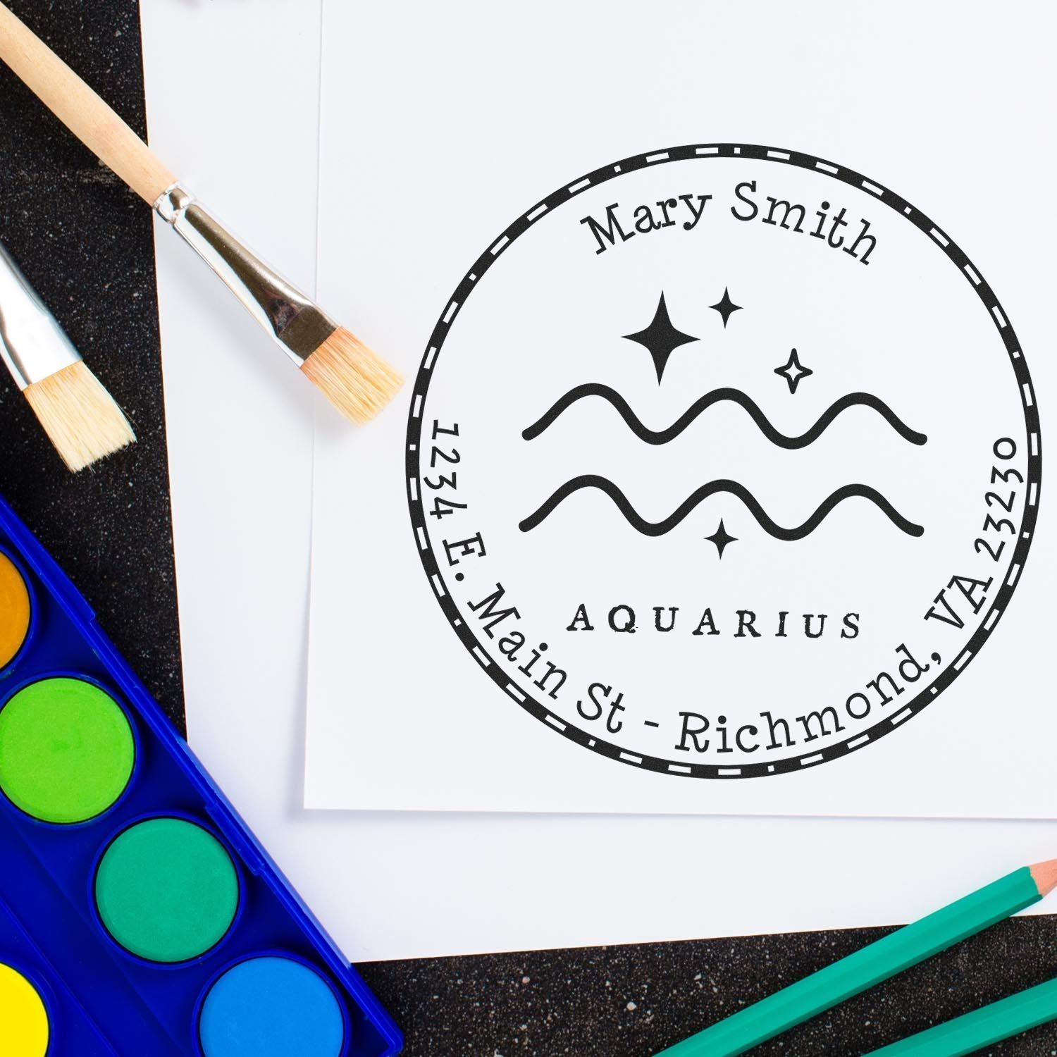 Self-Inking Symbolic Aquarius Custom Made Return Address Stamper - Engineer Seal Stamps
