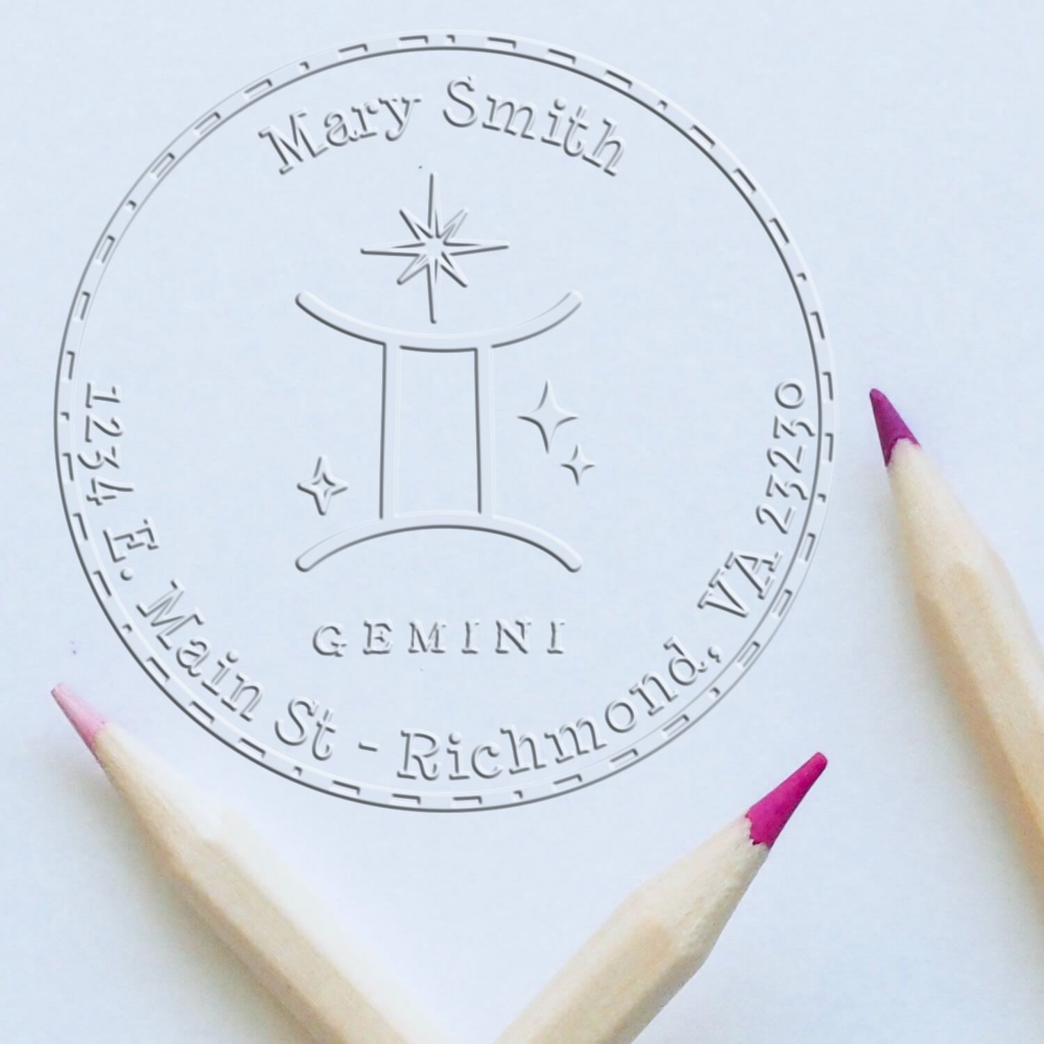 Desk Symbolic Gemini Customized Address Embossed Stamp - Engineer Seal Stamps