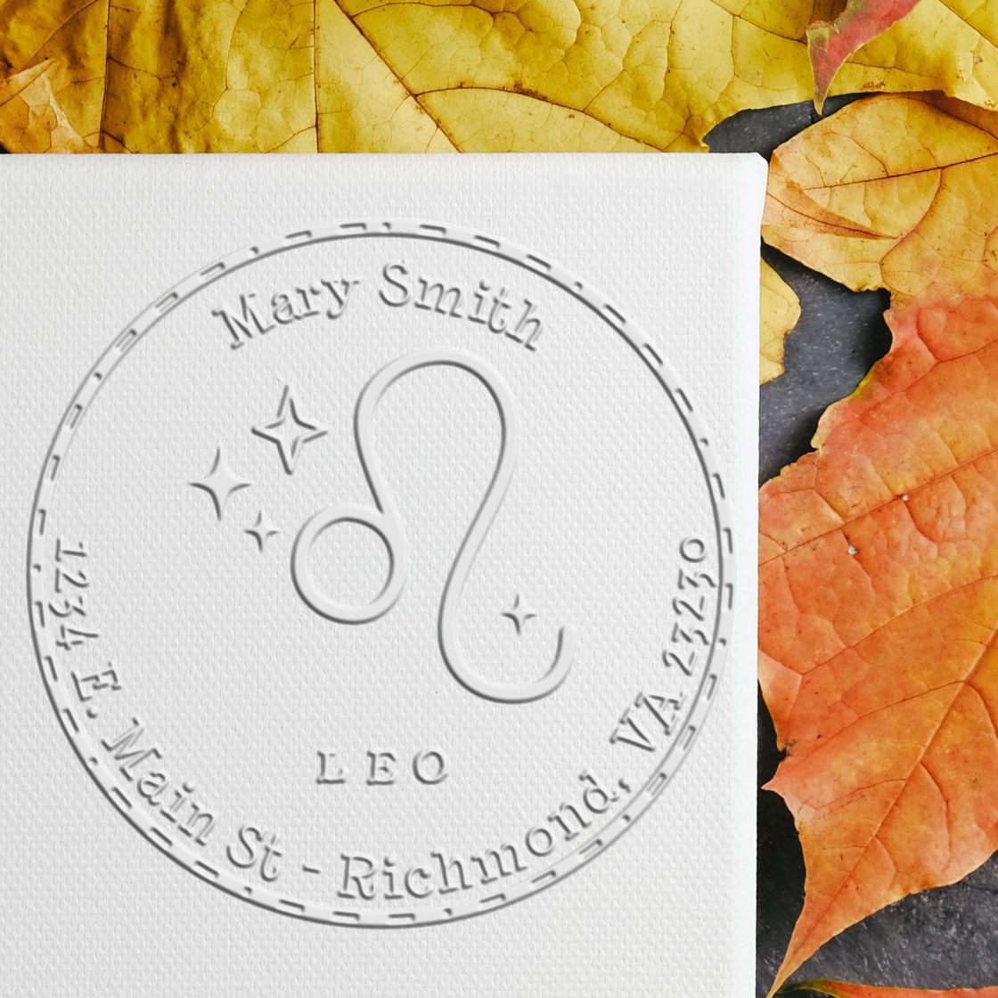 Hybrid Symbolic Leo Personalized Return Address Embossed Stamp - Engineer Seal Stamps